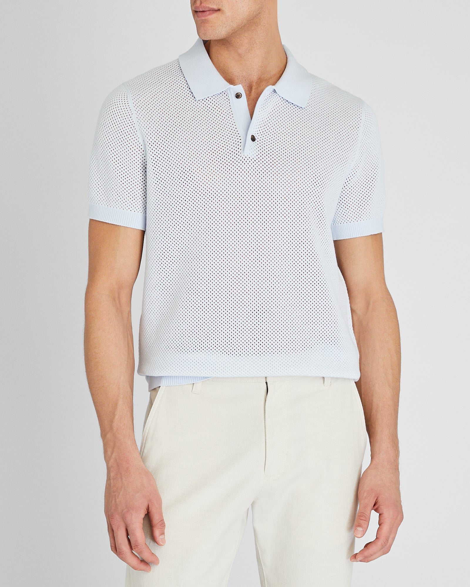 CLUB MONACO - Polo en tricot texturé à manches courtes - Lumière du ciel