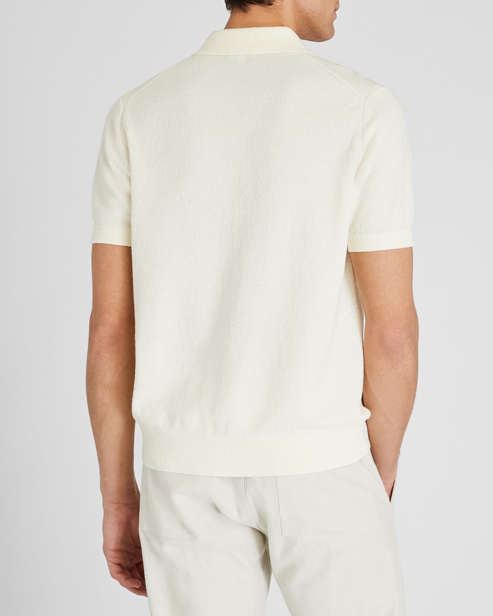 CLUB MONACO - Chandail en tricot bouclé à col camp et manches courtes - Argent