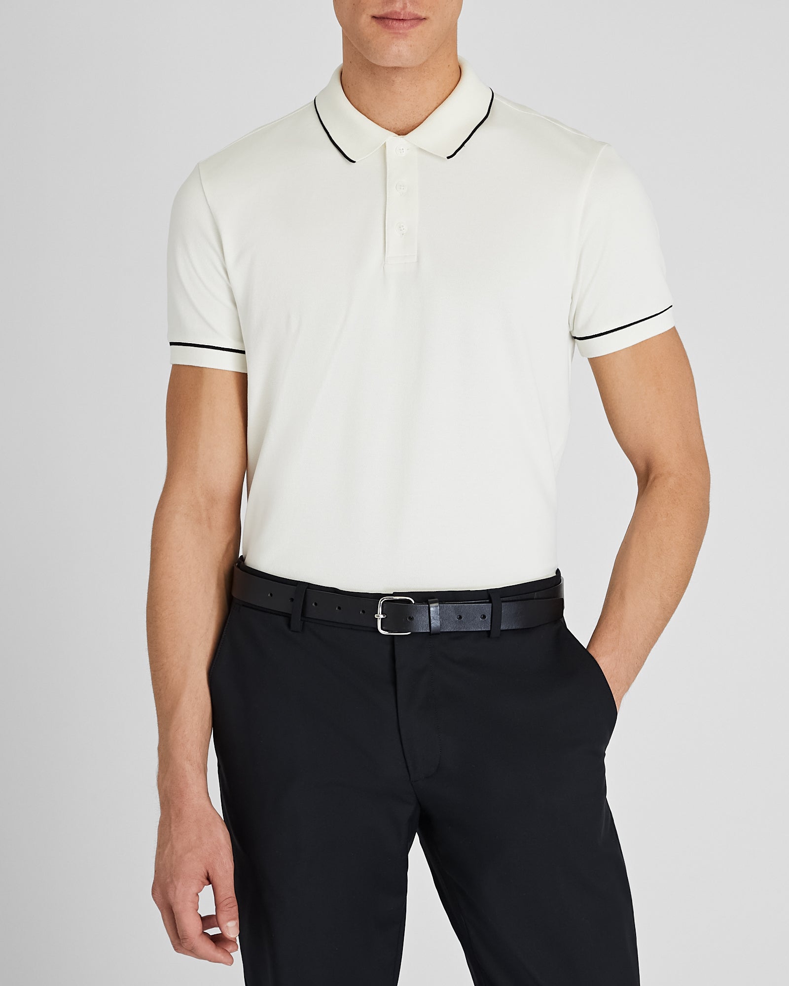 CLUB MONACO - Polo piqué à liseré - Blanc
