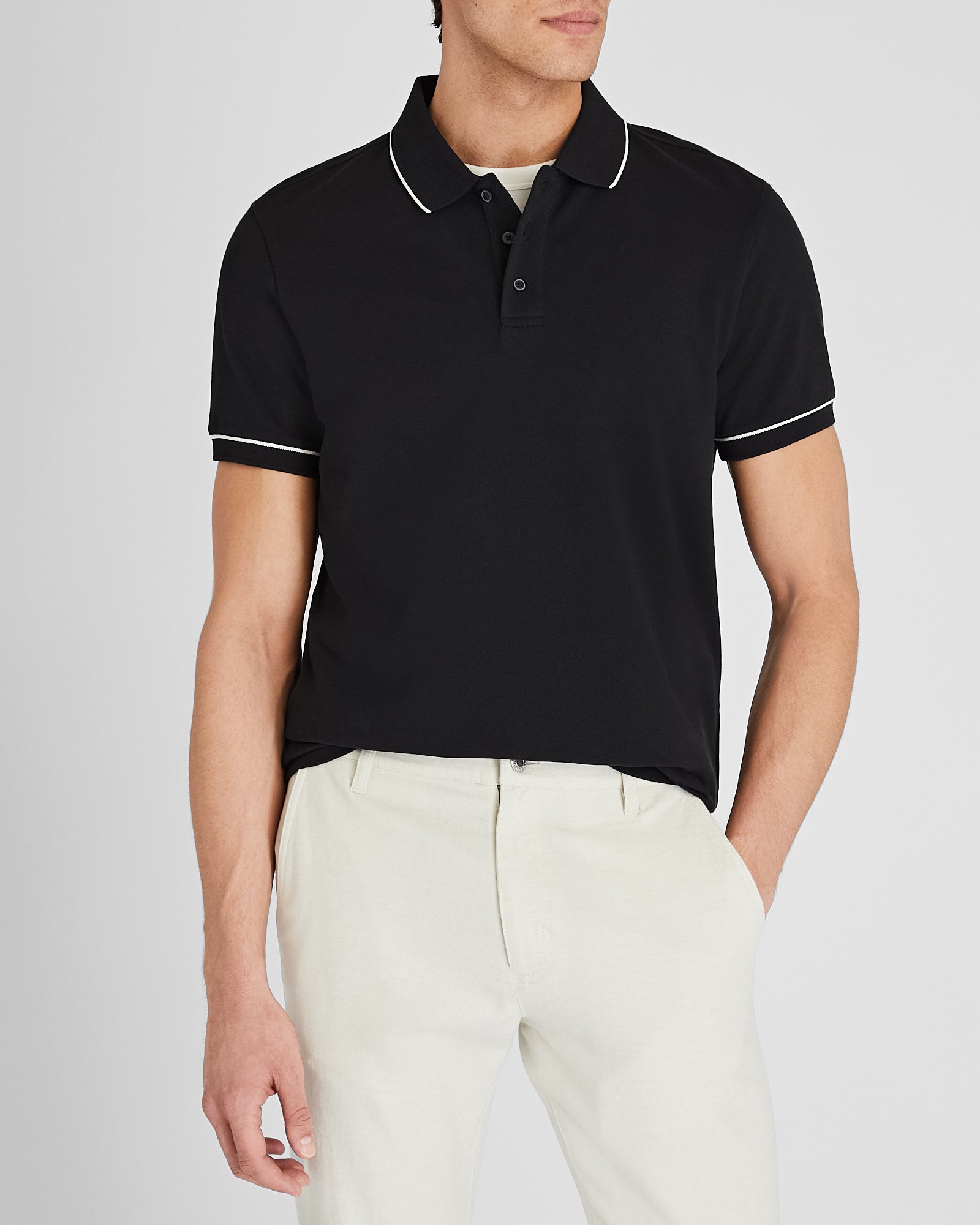 CLUB MONACO - Polo piqué à liseré - Noir