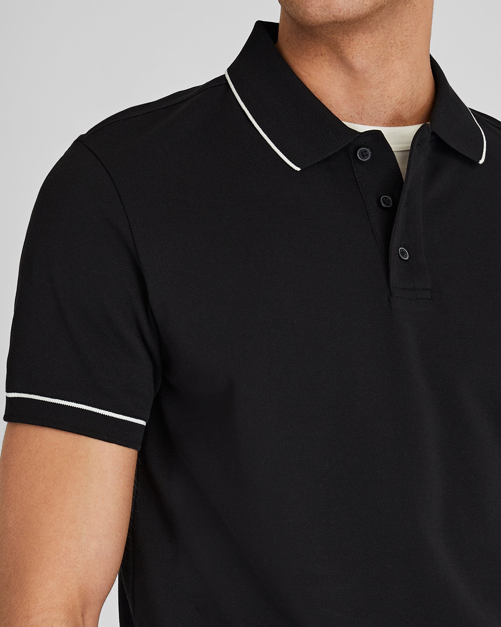 CLUB MONACO - Polo piqué à liseré - Noir