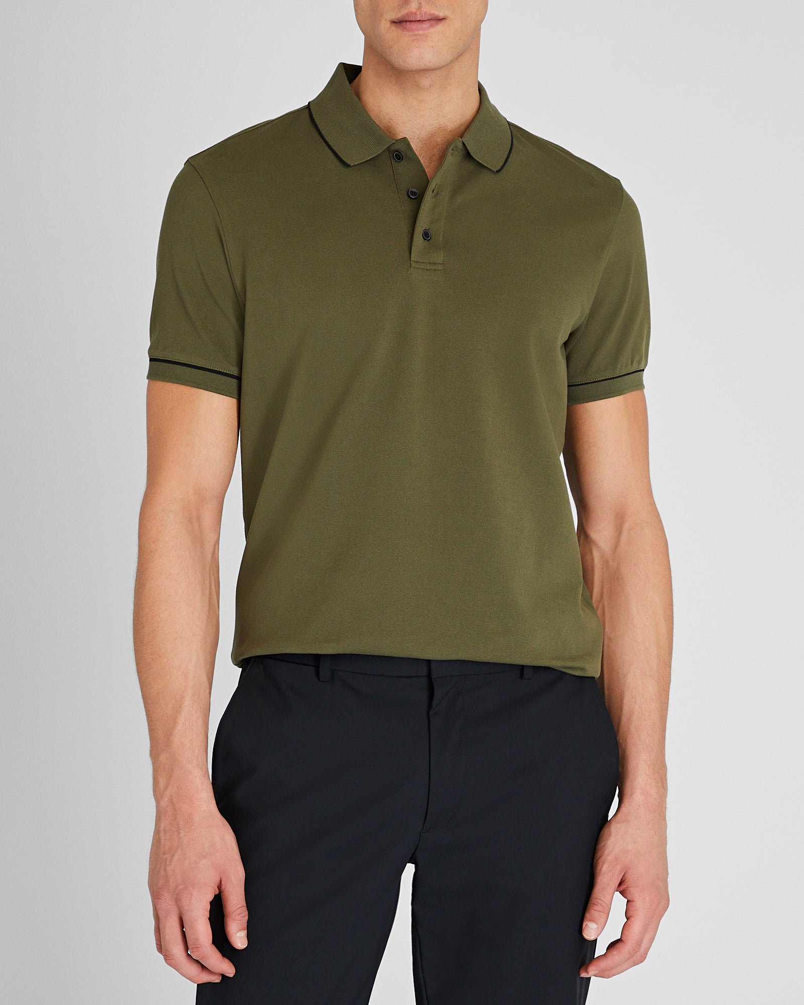 CLUB MONACO - Polo piqué à liseré - Olive