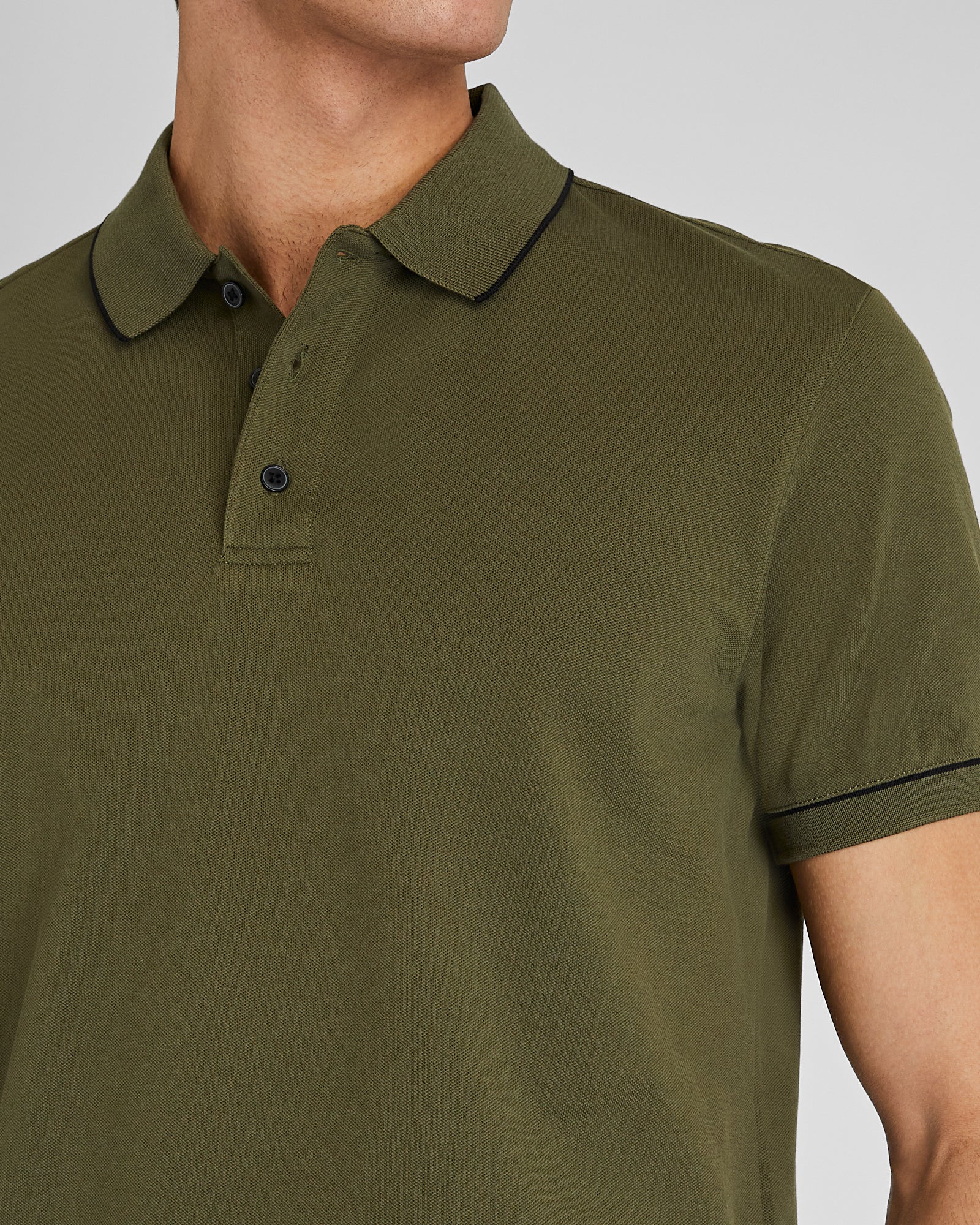 CLUB MONACO - Polo piqué à liseré - Olive