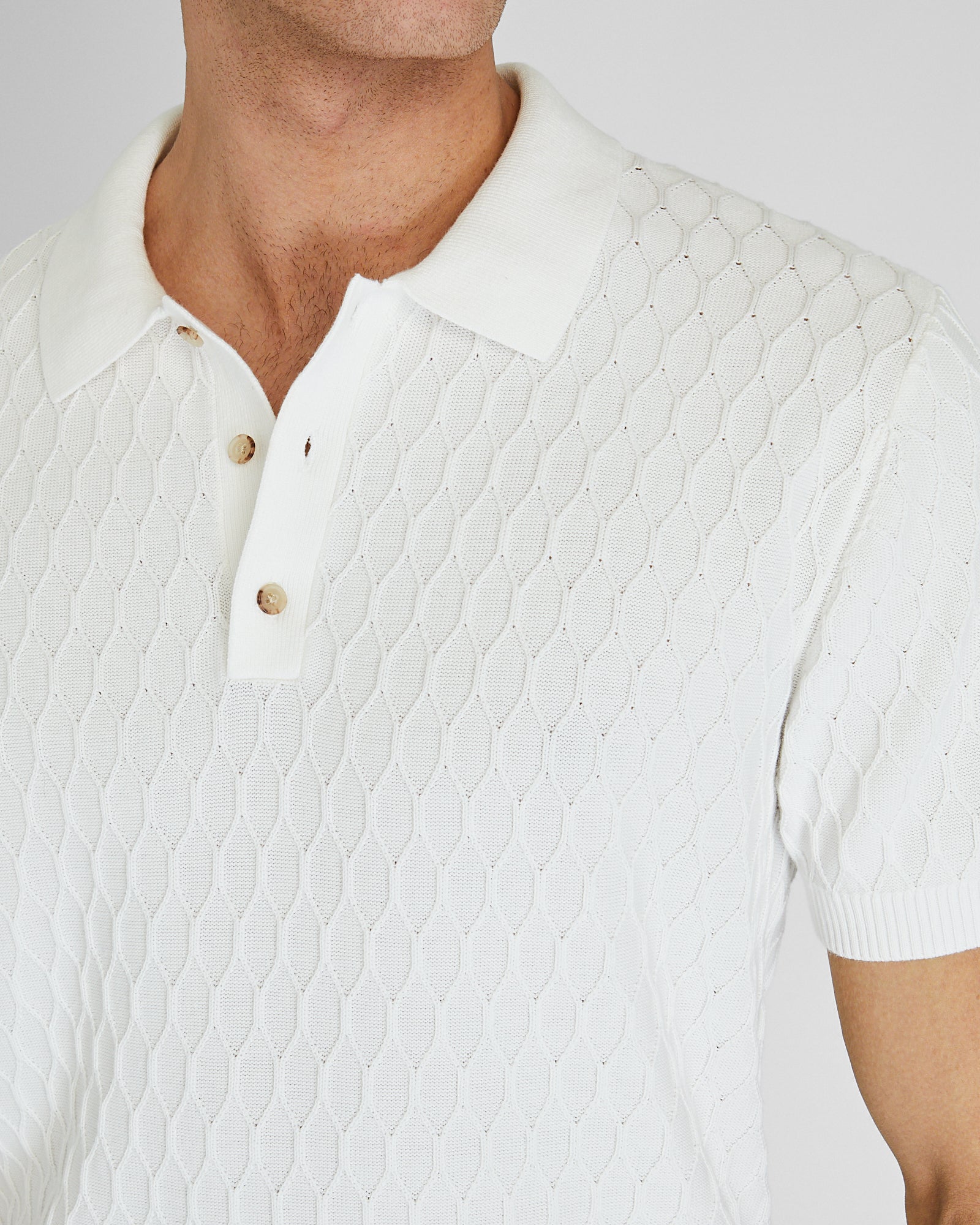 CLUB MONACO - Polo à motif losange à manches courtes - Blanc Cassé