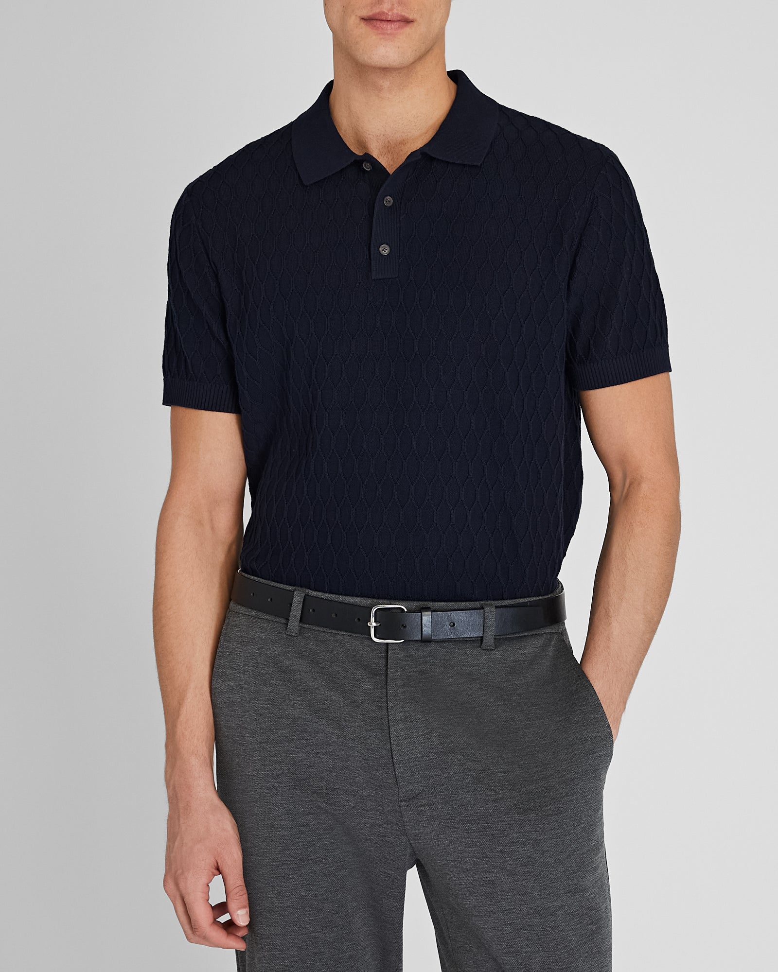 CLUB MONACO - Polo à motif losange à manches courtes - Marine