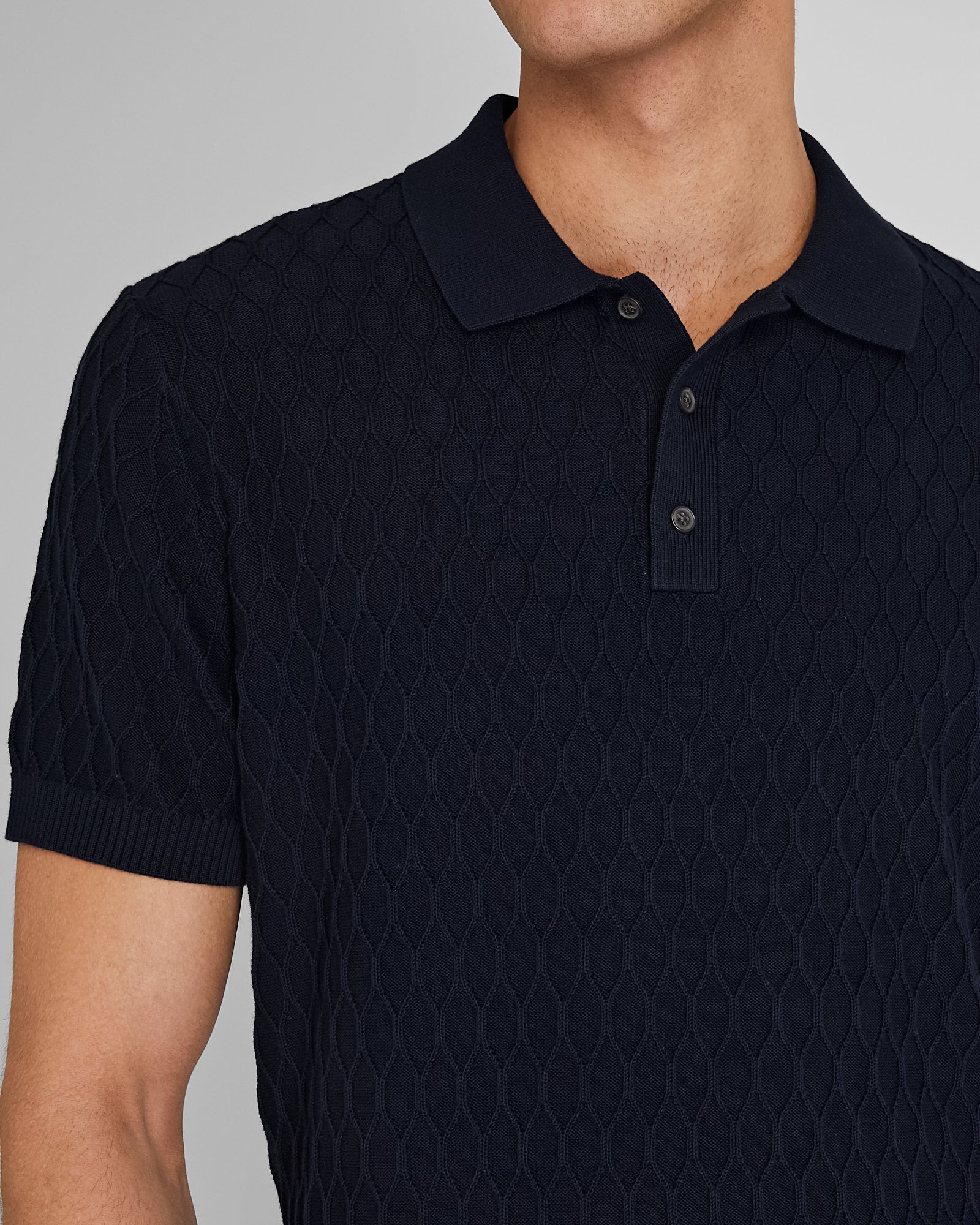 CLUB MONACO - Polo à motif losange à manches courtes - Marine