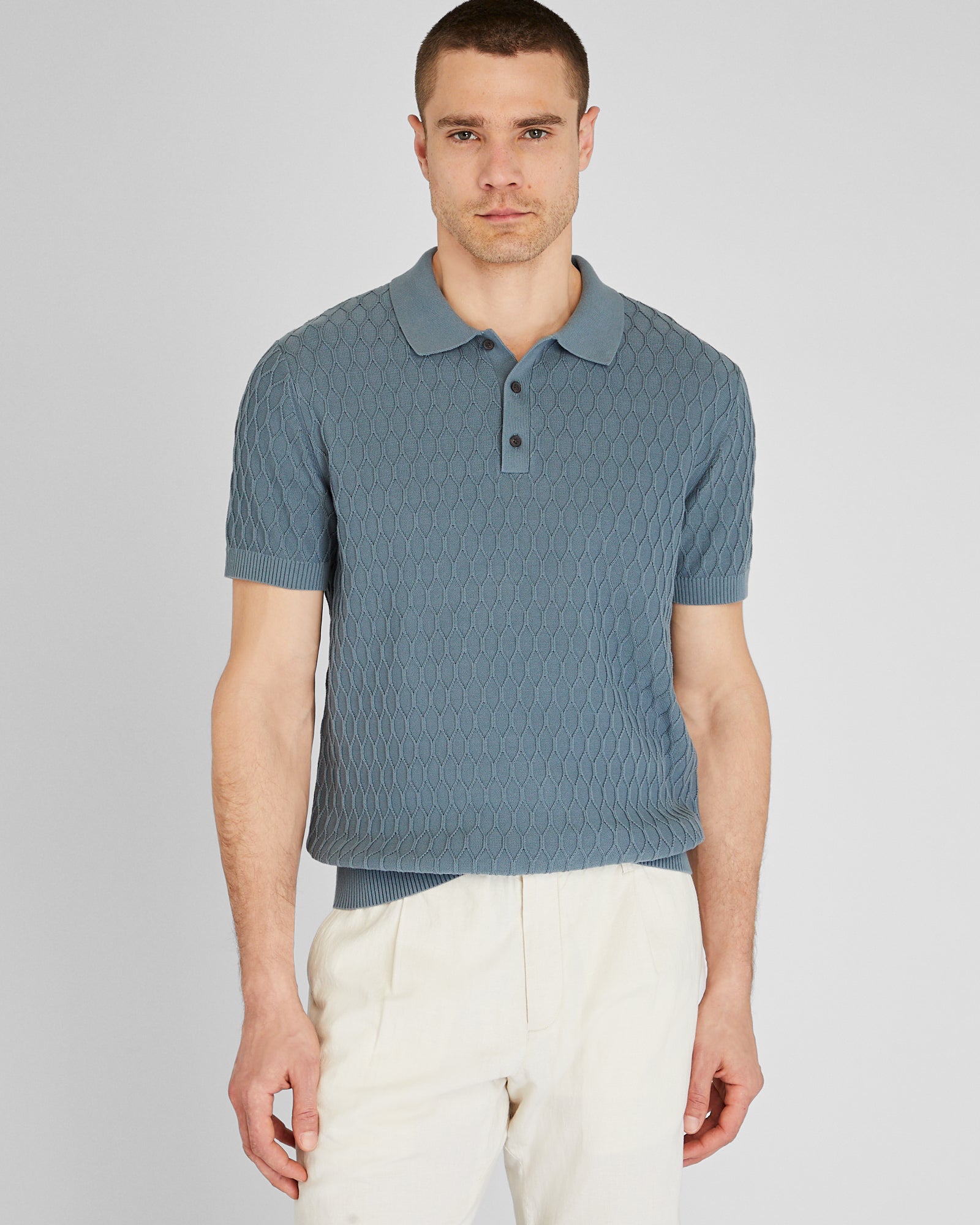 CLUB MONACO - Short-Sleeve Diamond Polo - Lagoon