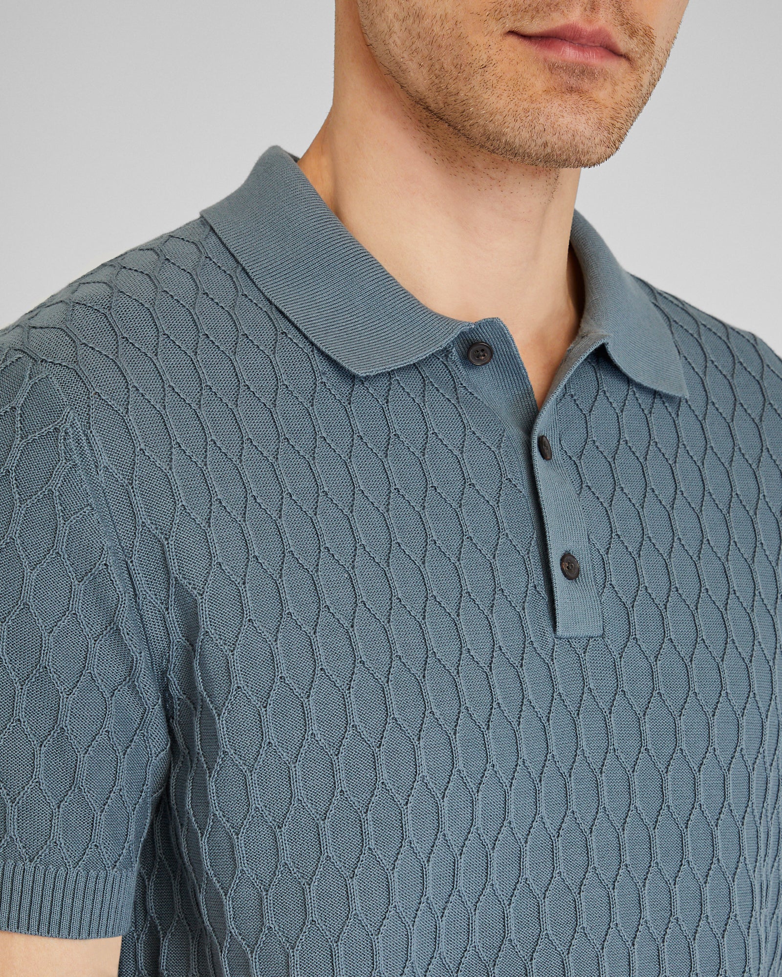 CLUB MONACO - Short-Sleeve Diamond Polo - Lagoon