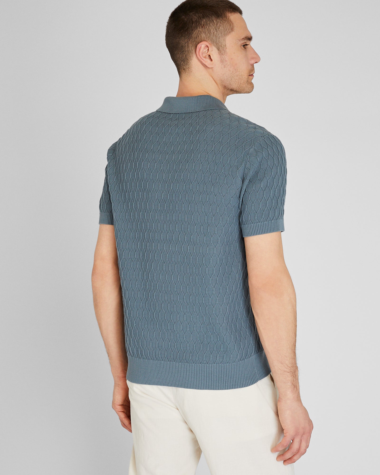 CLUB MONACO - Short-Sleeve Diamond Polo - Lagoon