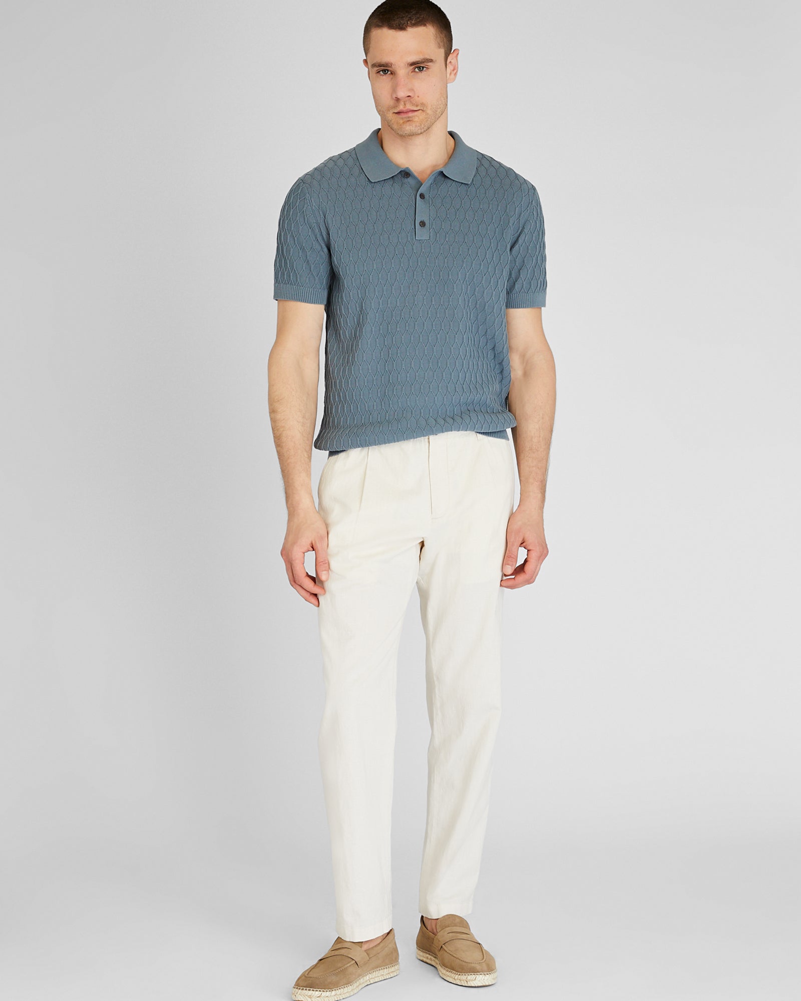 CLUB MONACO - Short-Sleeve Diamond Polo - Lagoon