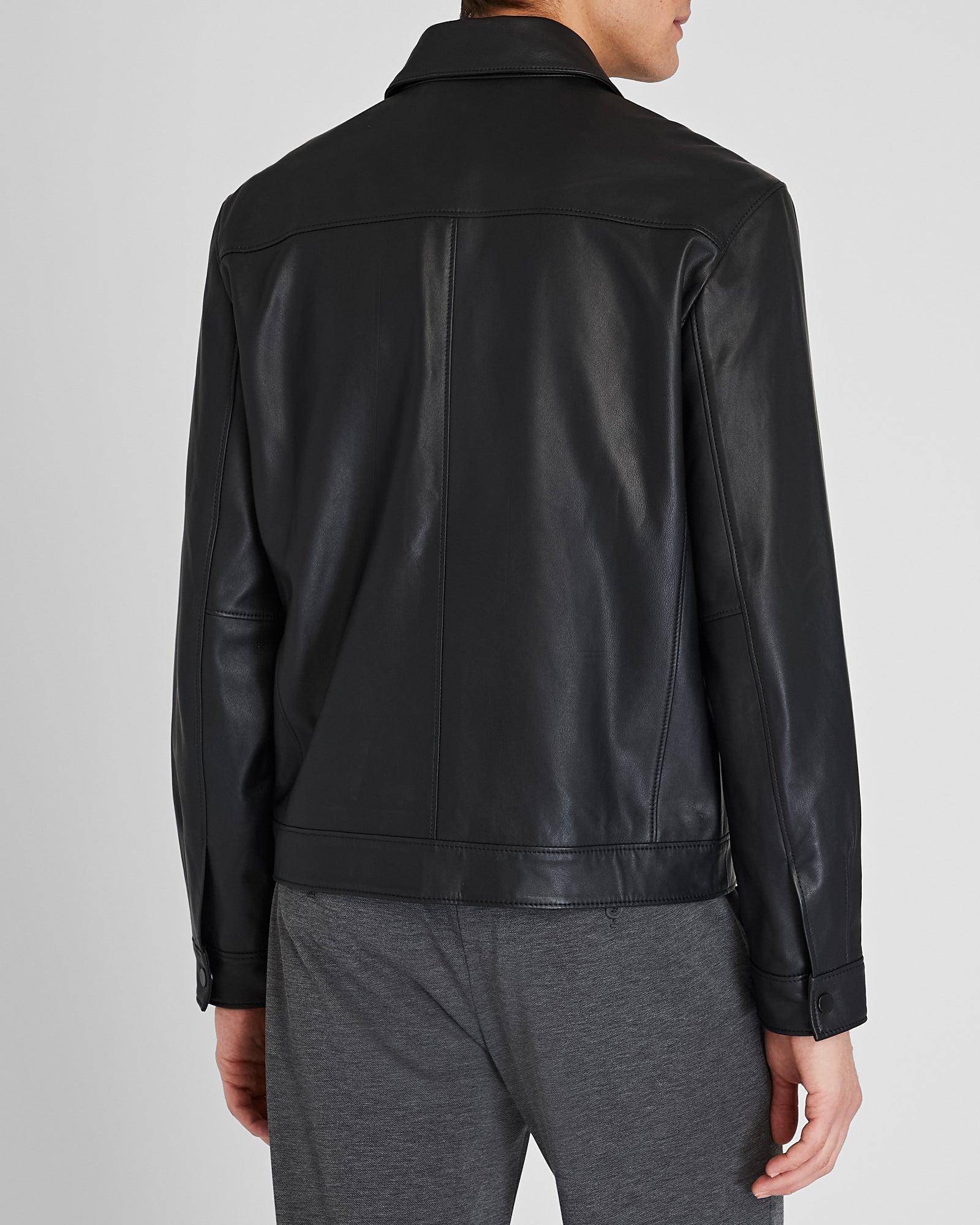 CLUB MONACO - Leather Zip Jacket - Noir
