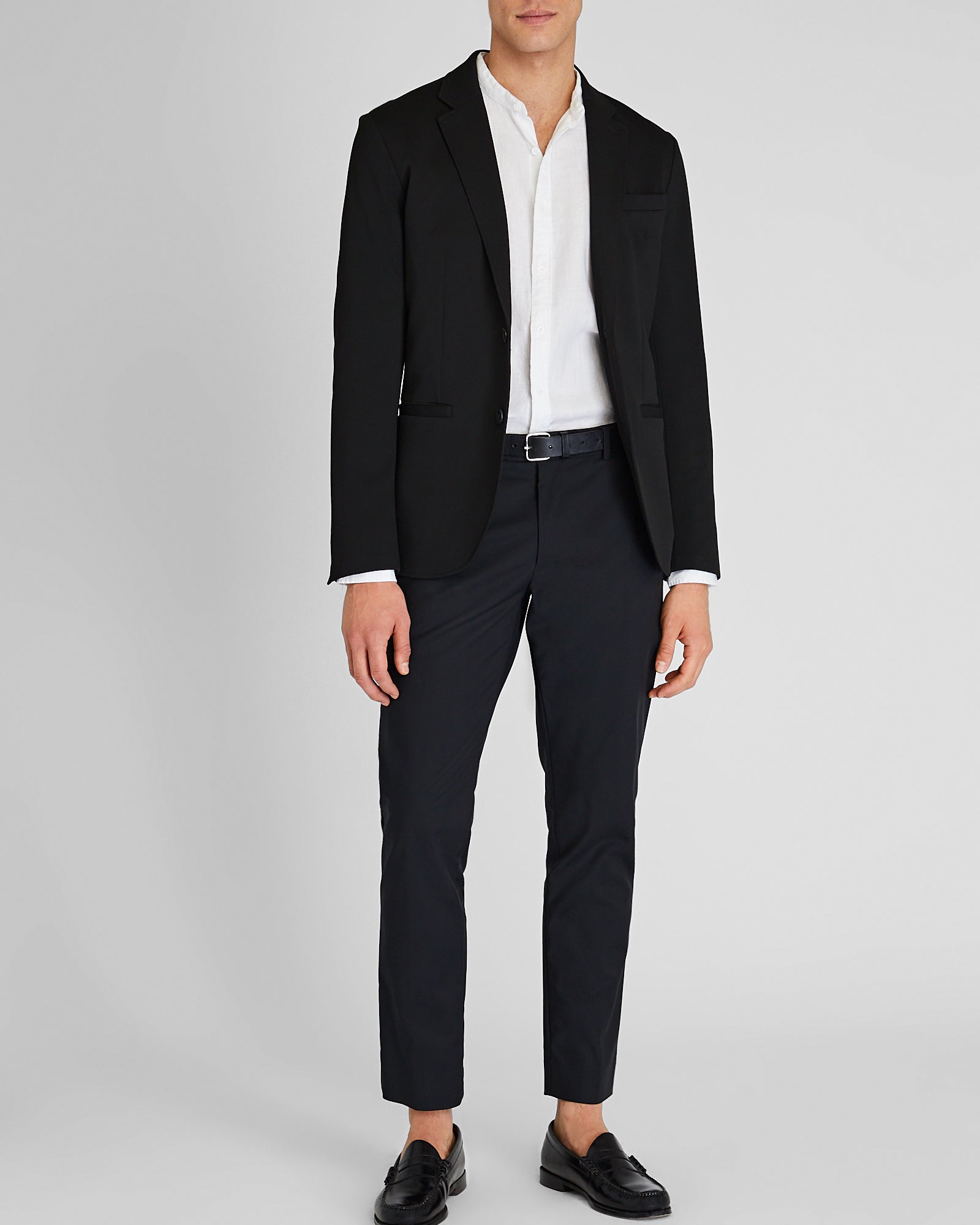 CLUB MONACO - Chemise ajustée en lin à col officier et manches longues - Blanc