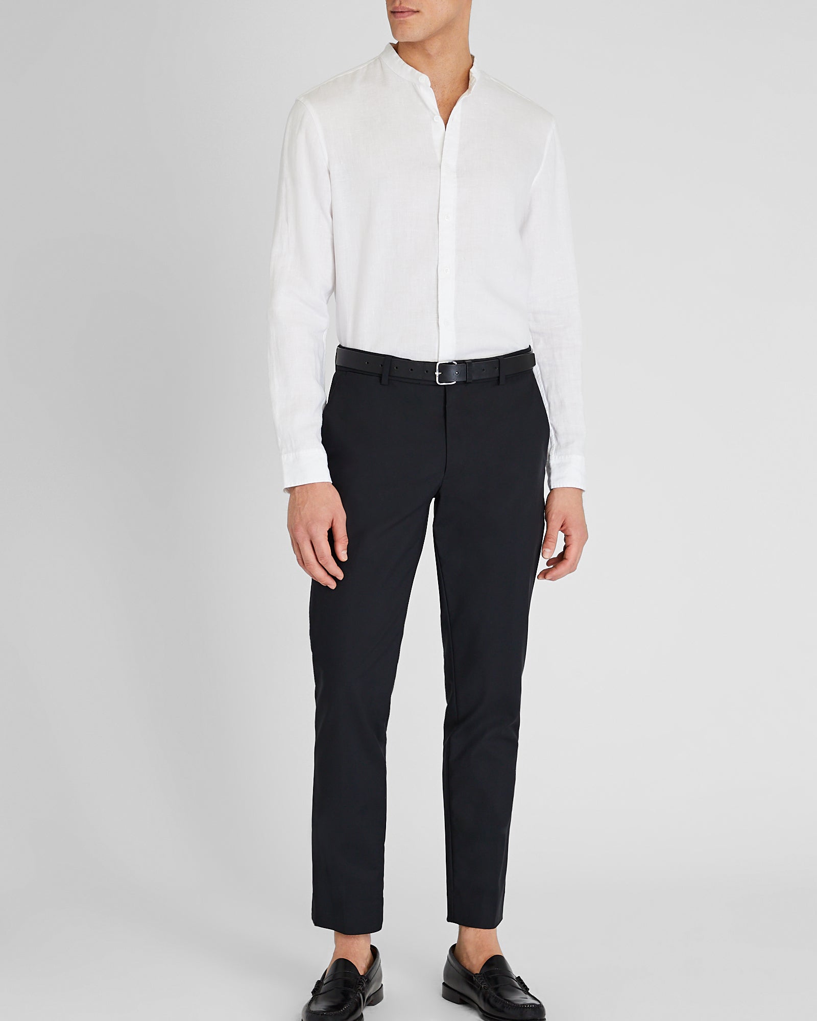 CLUB MONACO - Chemise ajustée en lin à col officier et manches longues - Blanc