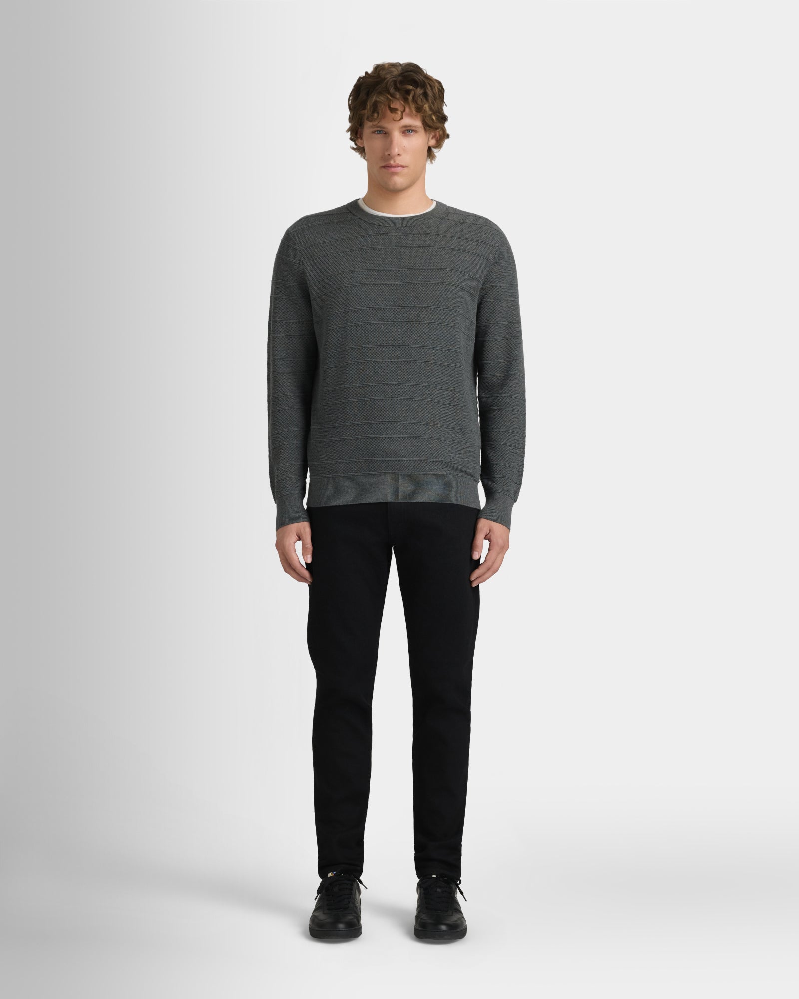 Club Monaco - Stitch Stripe Crew - Dark Heather