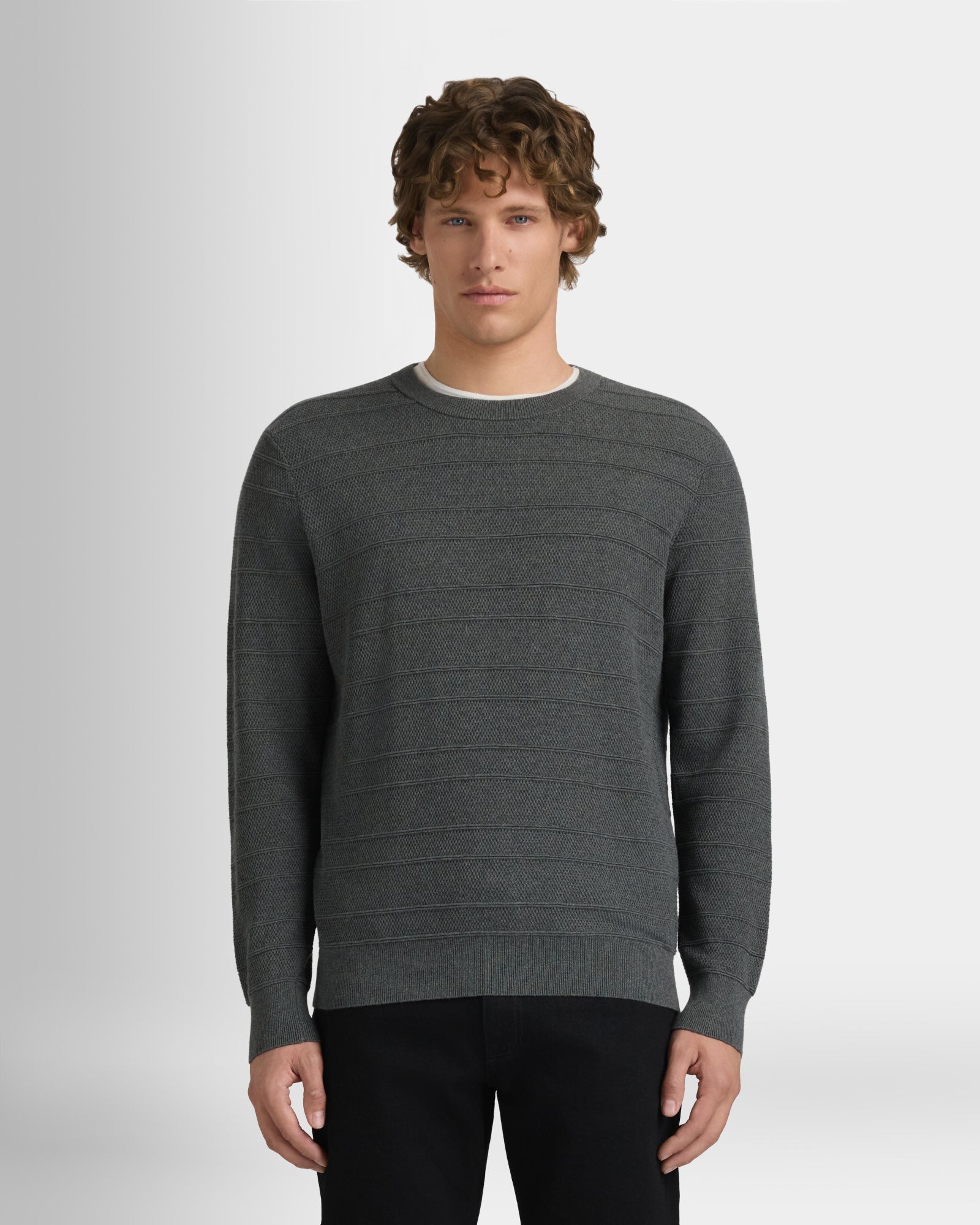 Club Monaco - Stitch Stripe Crew - Dark Heather