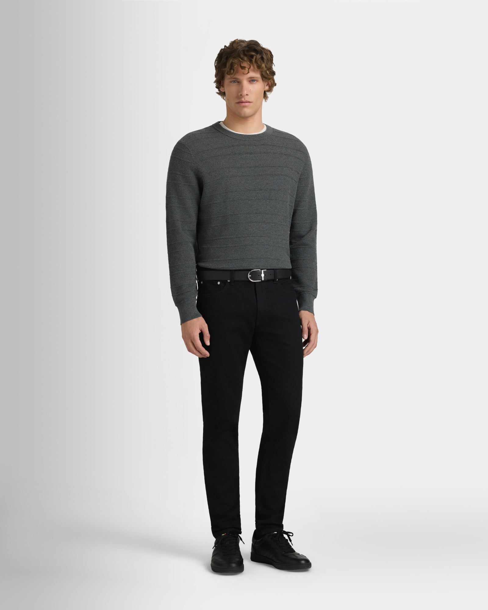 Club Monaco - Stitch Stripe Crew - Dark Heather