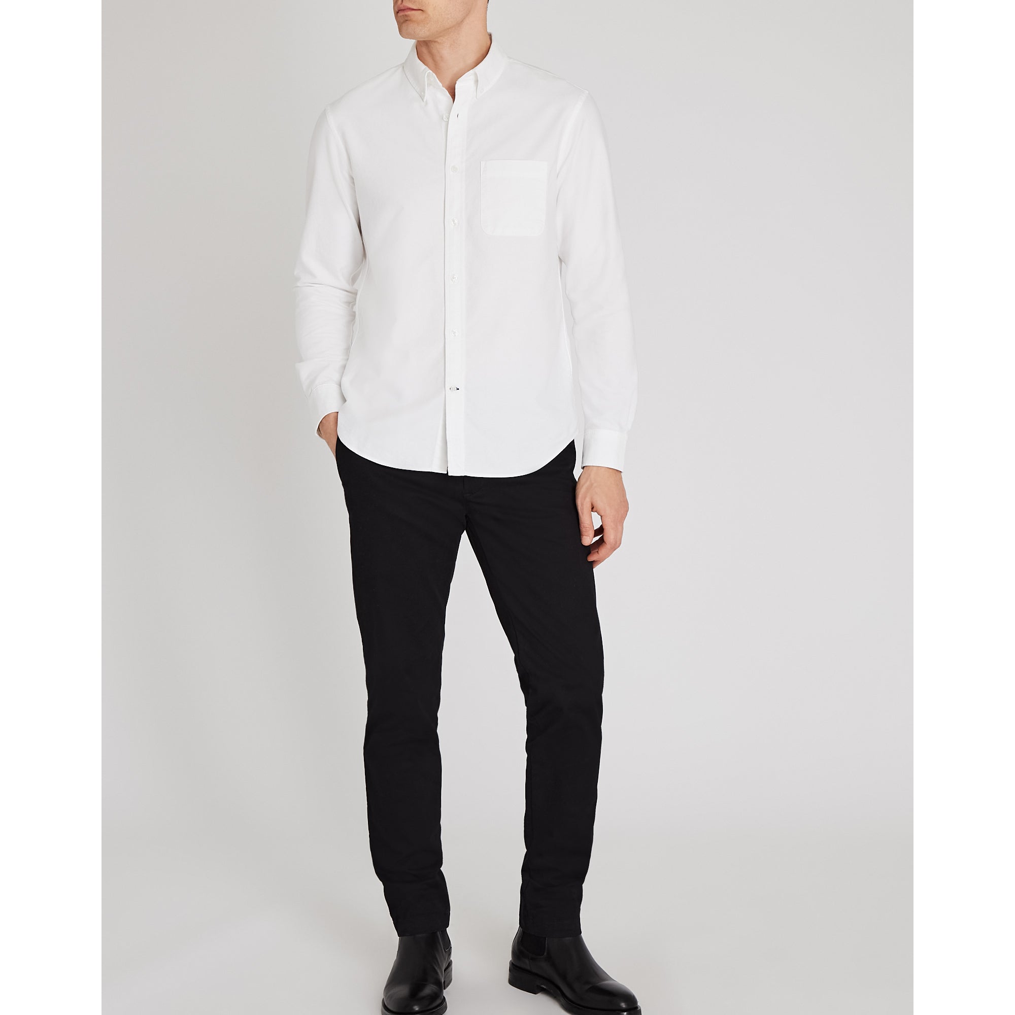 CLUB MONACO - Chemise Oxford unie à manches longues - Blanc