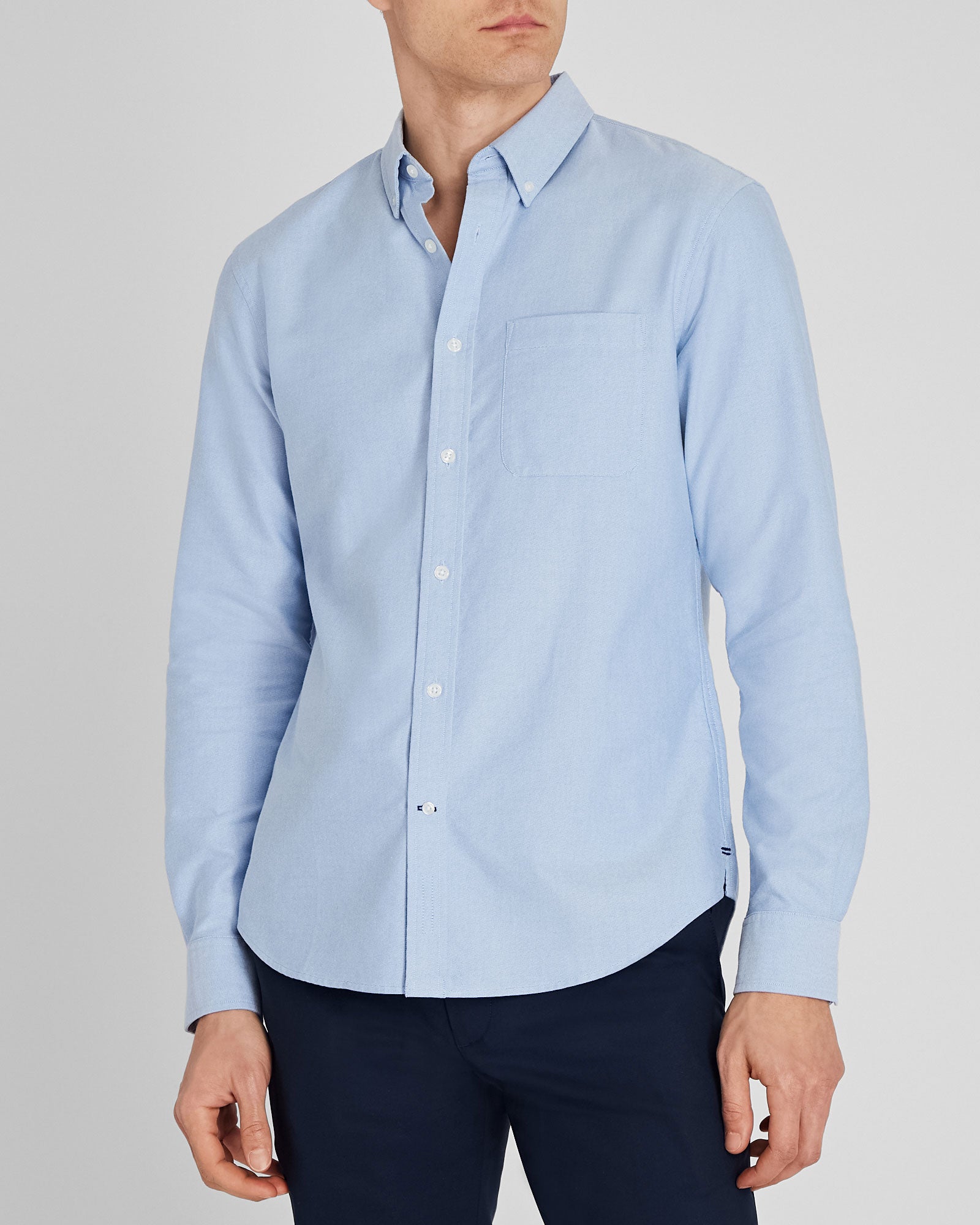 CLUB MONACO - Chemise Oxford unie à manche longue - Bleu