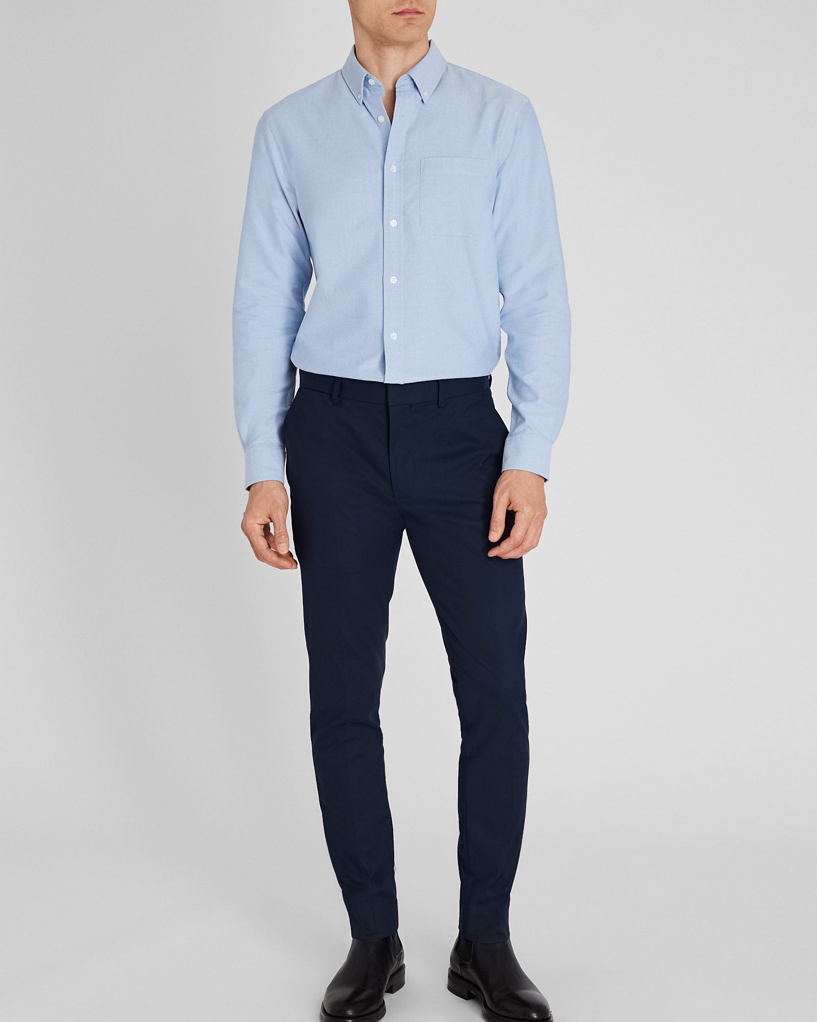 CLUB MONACO - Long-Sleeve Solid Oxford Shirt - Blue