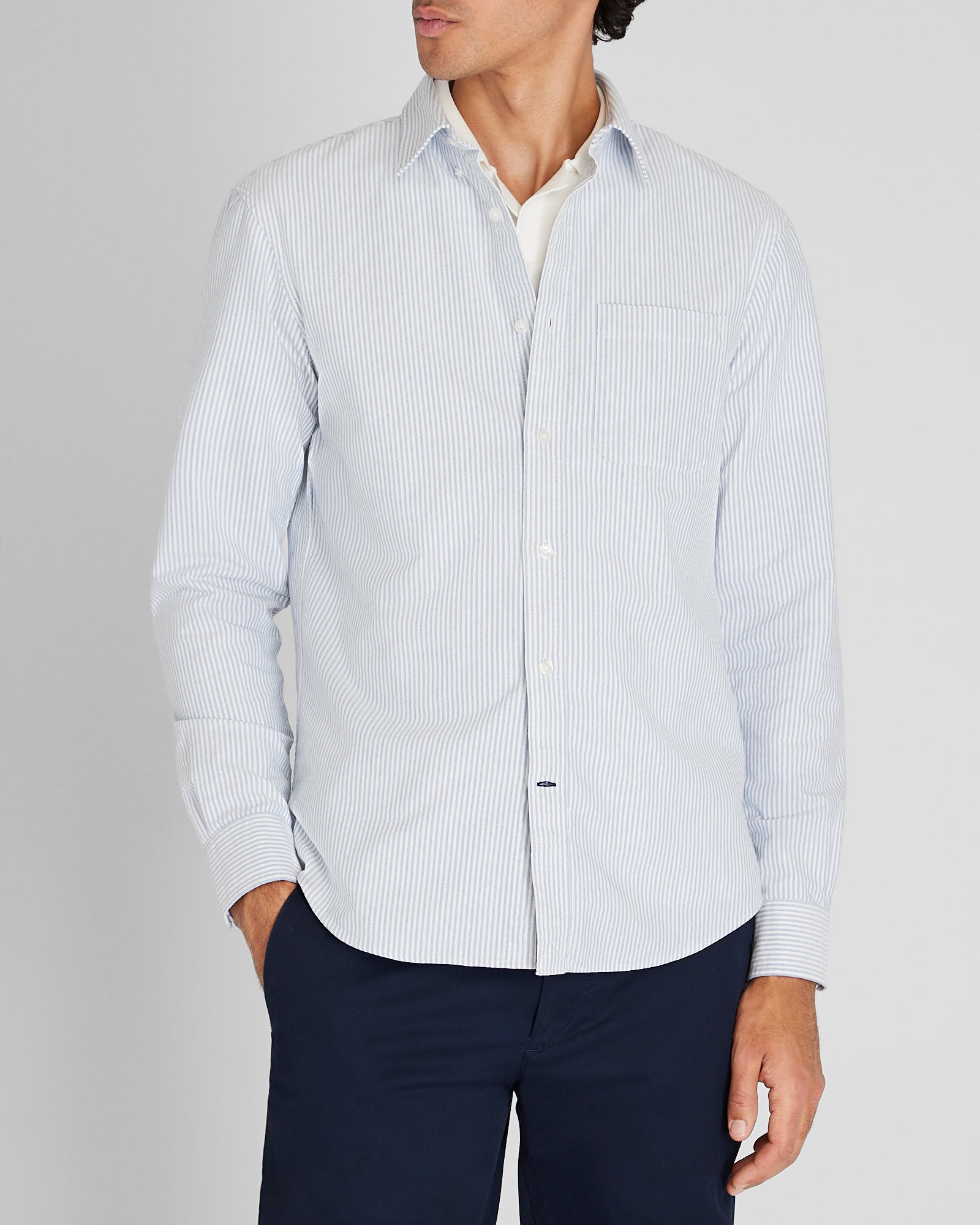 CLUB MONACO - Chemise Oxford rayée à manches longues - Rayure Bleue