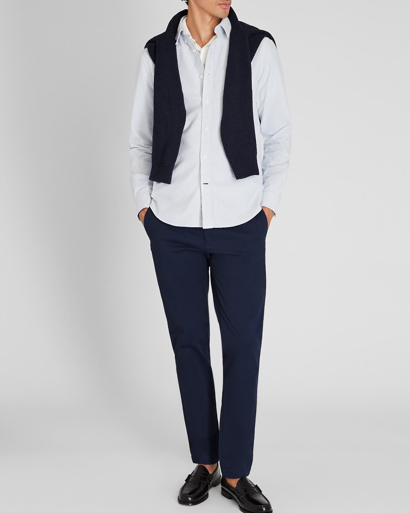 CLUB MONACO - Chemise Oxford rayée à manches longues - Rayure Bleue