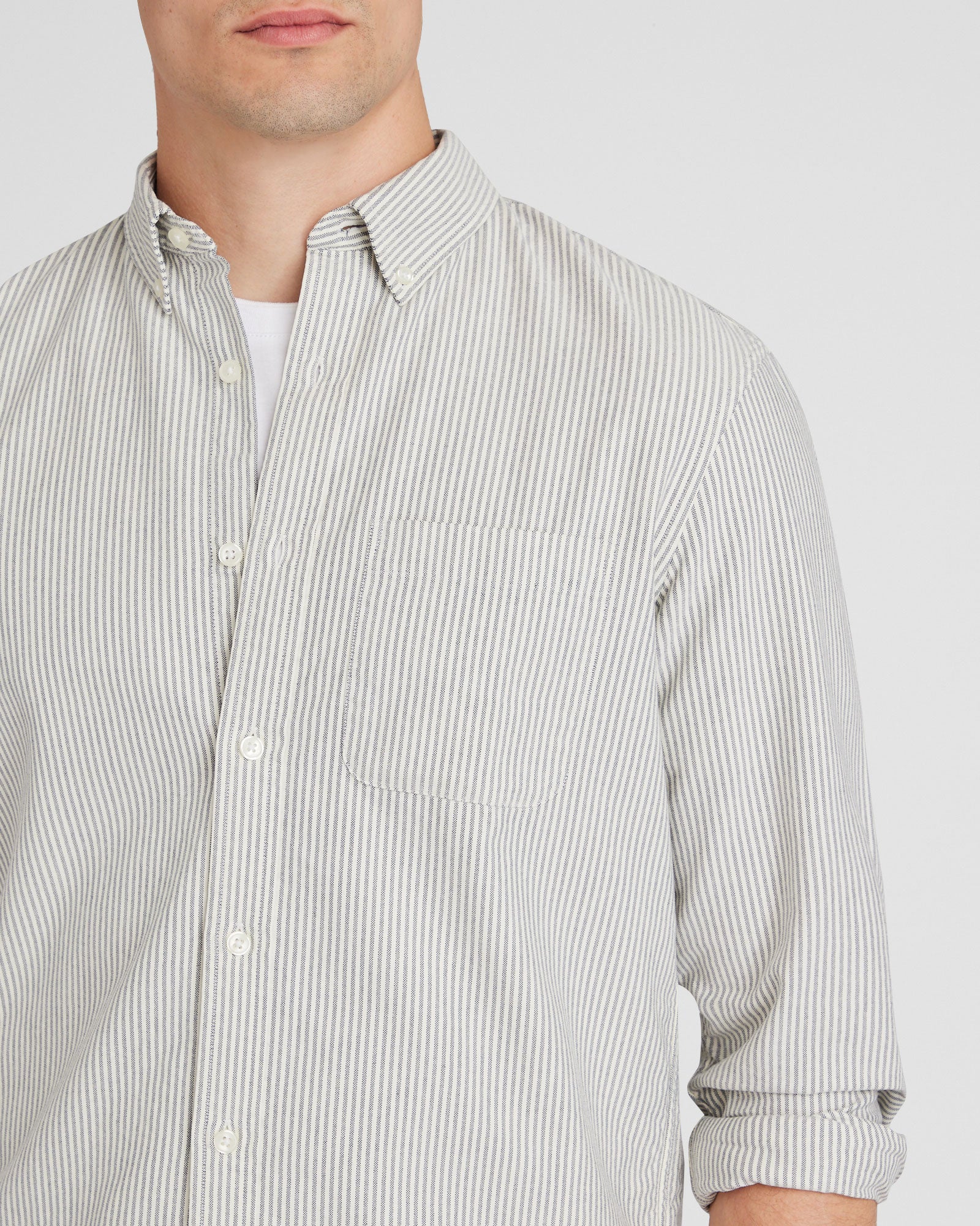 CLUB MONACO - Chemise Oxford rayée manche longue - Rayures Marines