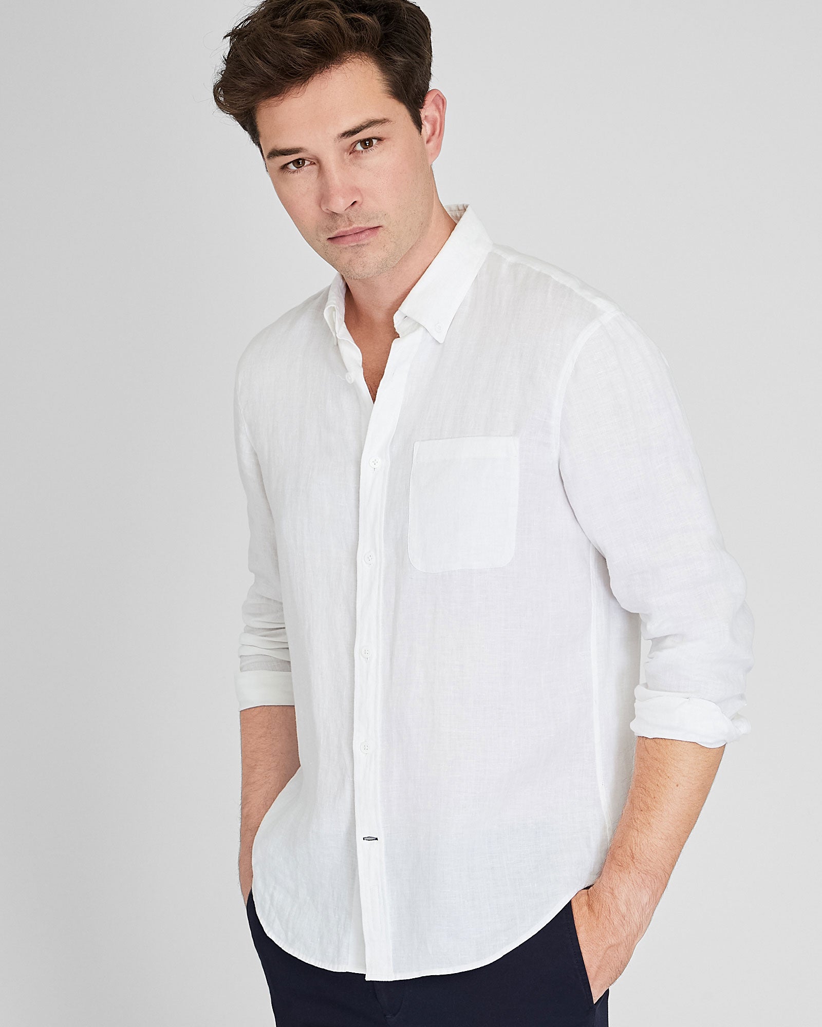 CLUB MONACO - Chemise manches longues en lin unie - Blanc