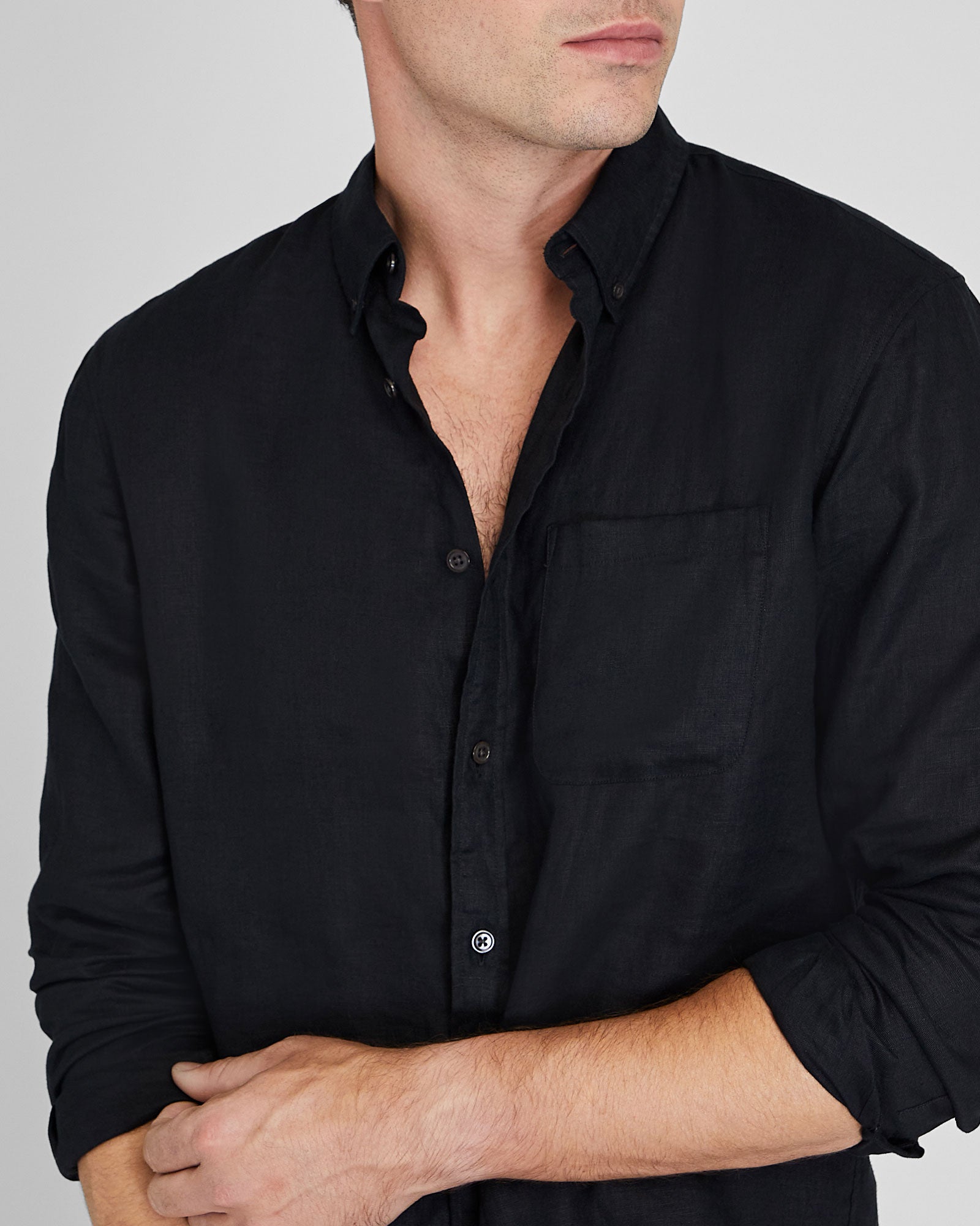 CLUB MONACO - Chemise manches longues en lin unie - Noir