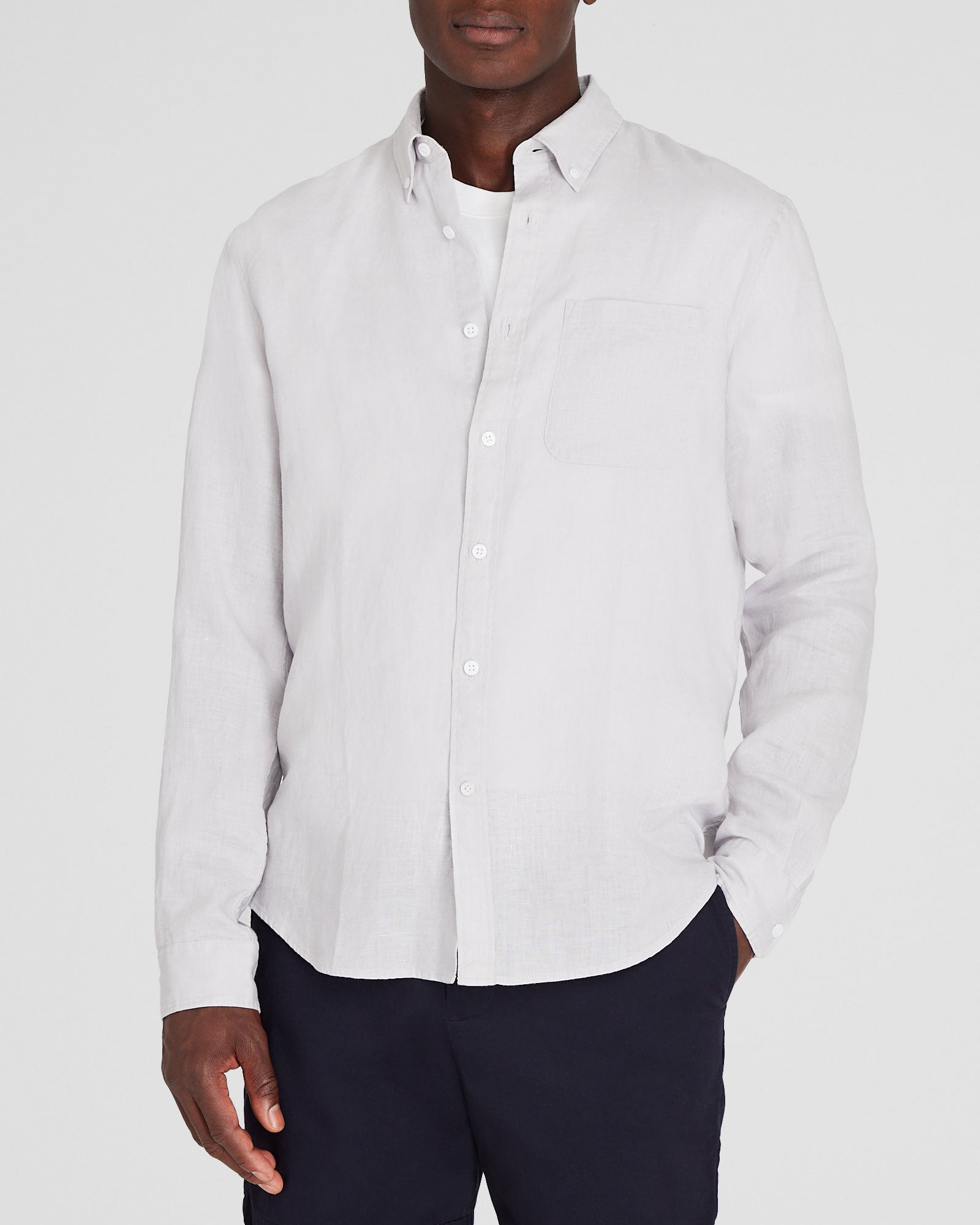 CLUB MONACO - Chemise manches longues en lin unie - Gris Clair