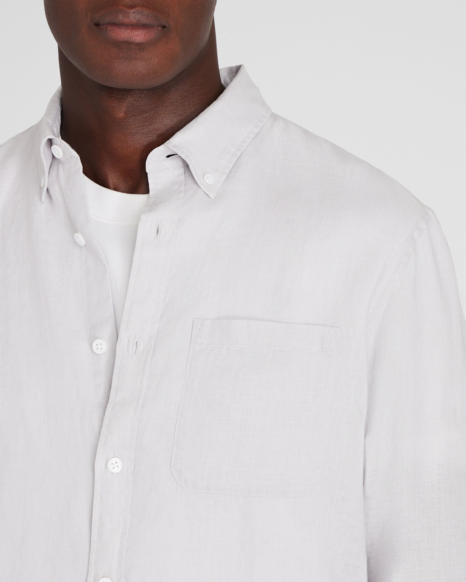 CLUB MONACO - Chemise manches longues en lin unie - Gris Clair