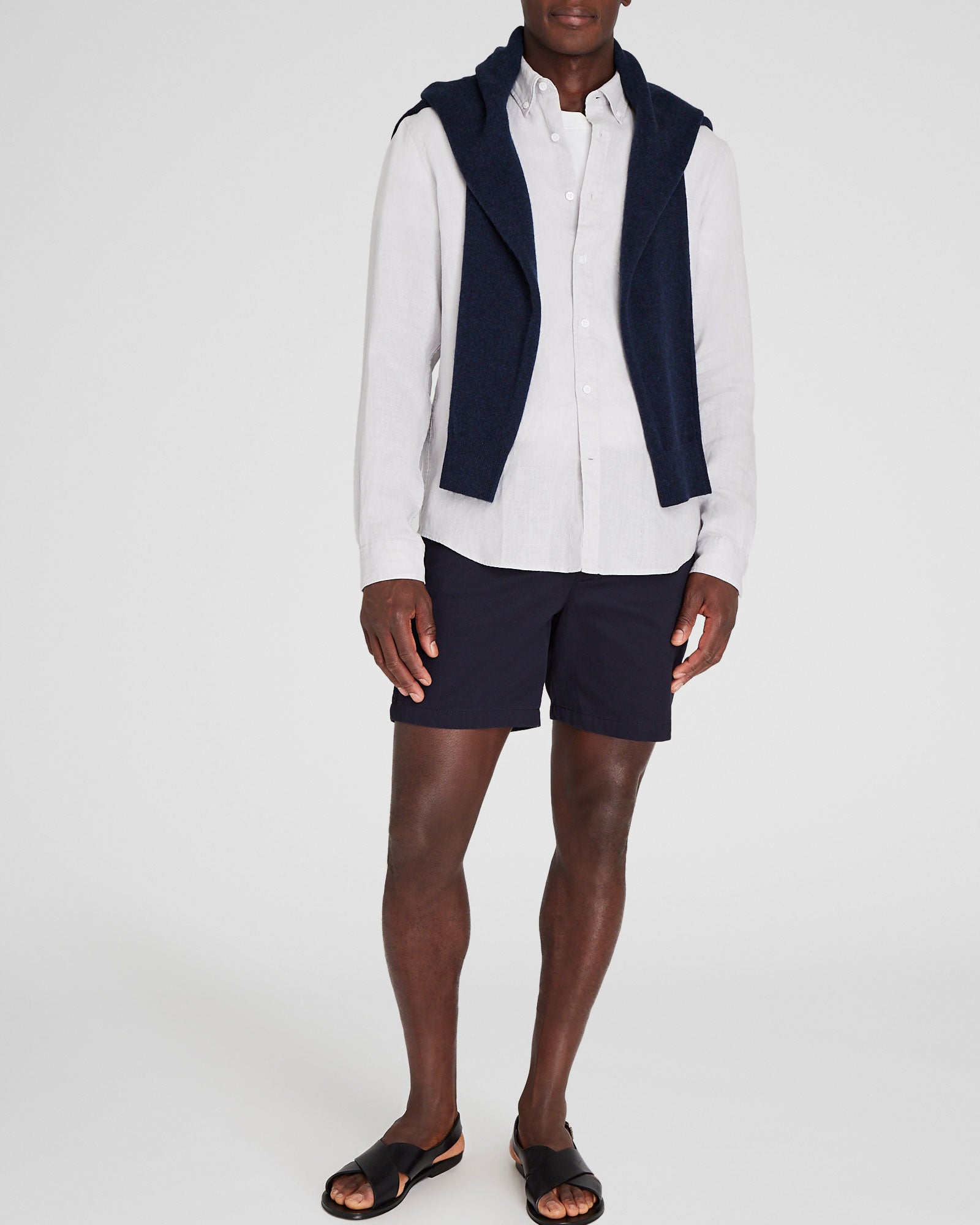 CLUB MONACO - Chemise manches longues en lin unie - Gris Clair