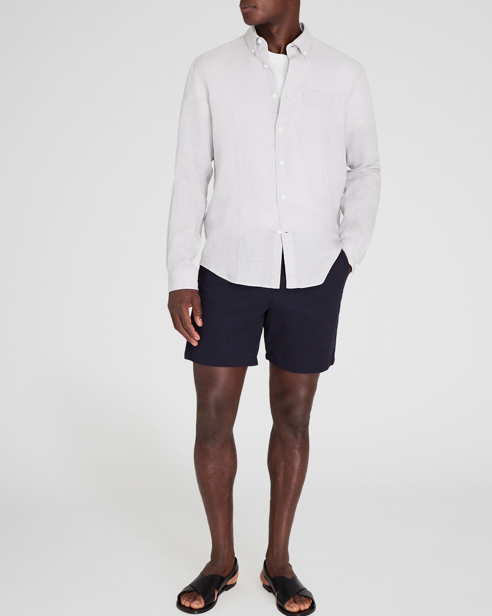 CLUB MONACO - Chemise manches longues en lin unie - Gris Clair