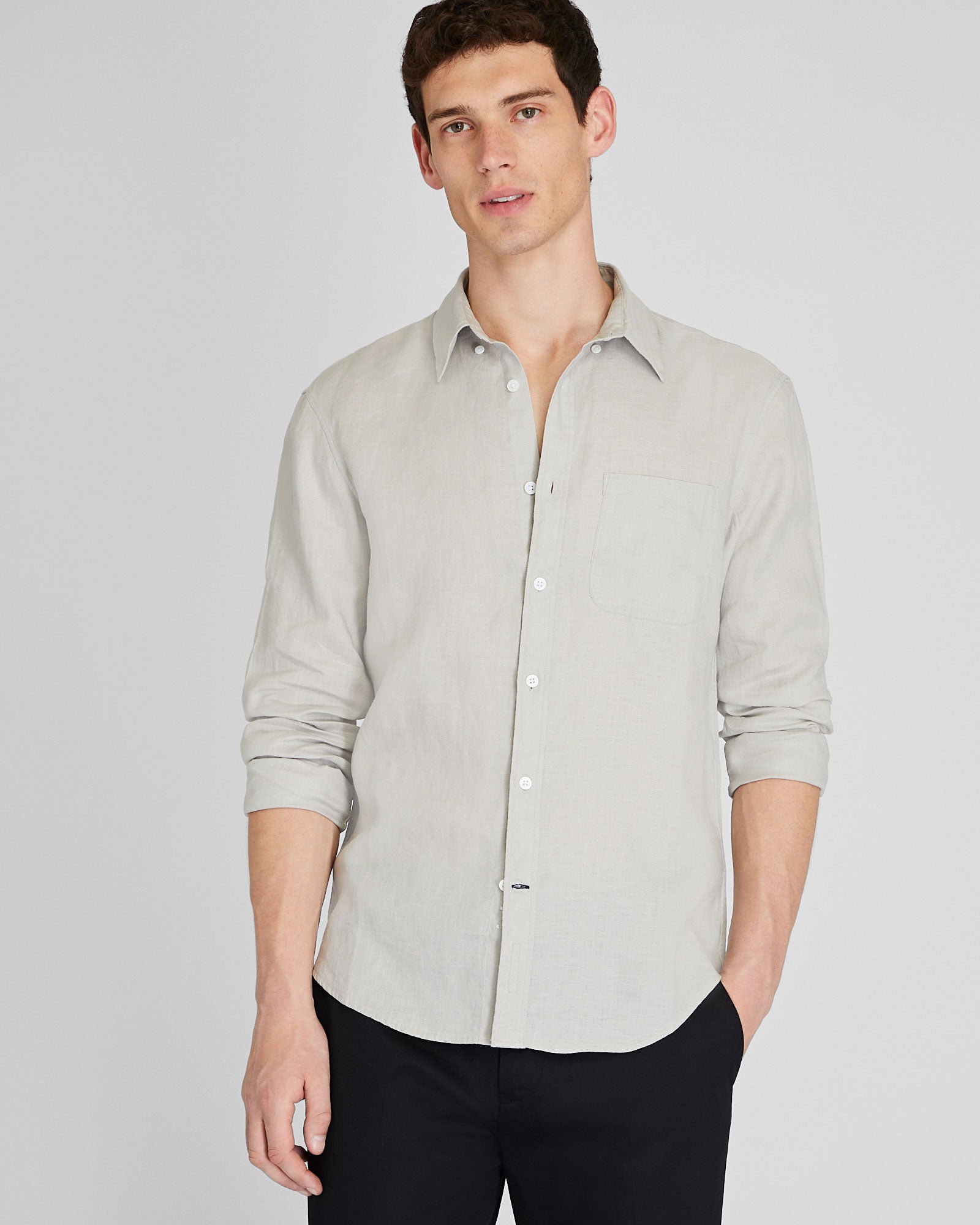 CLUB MONACO - Chemise manches longues en lin unie - Gris moyen
