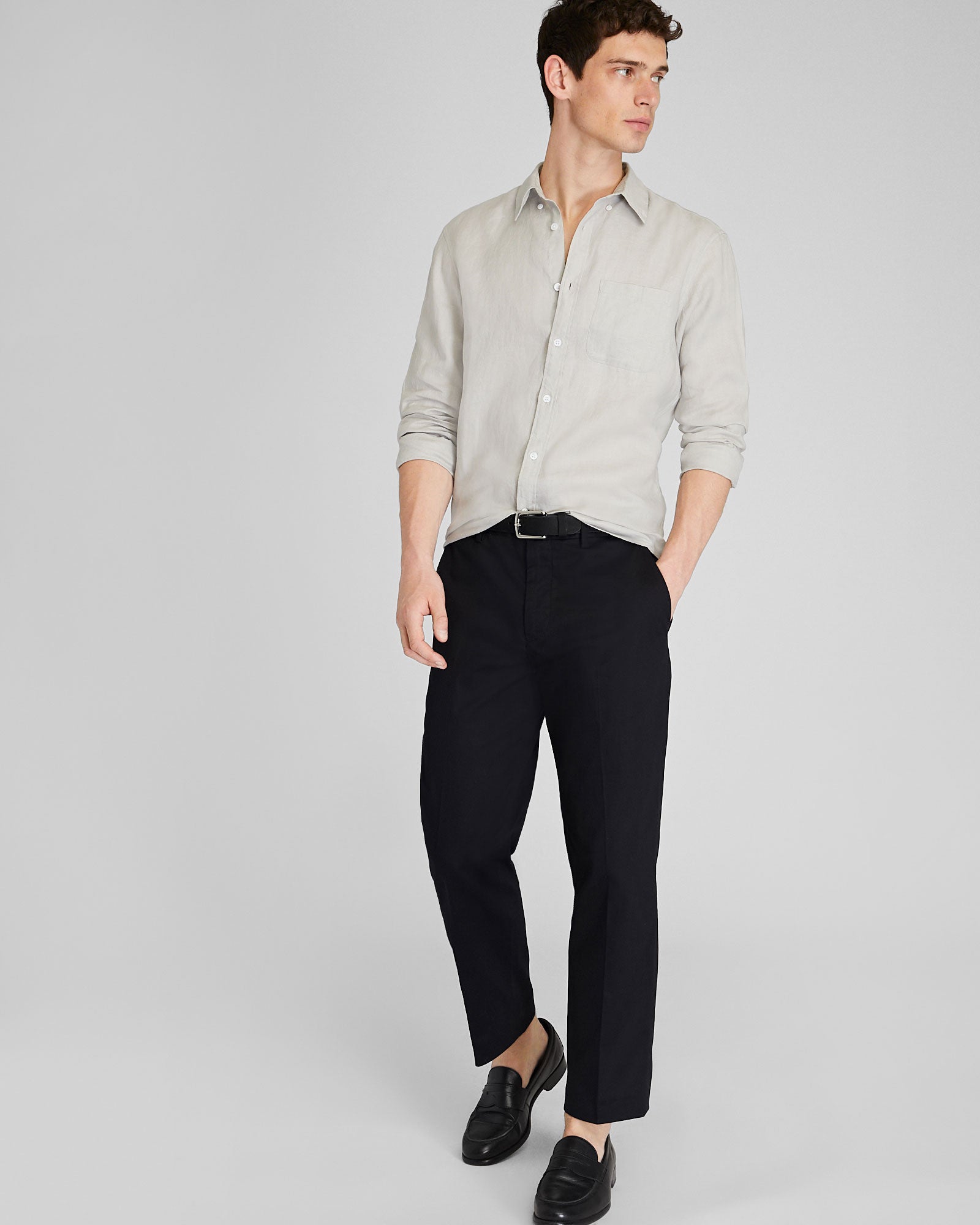CLUB MONACO - Chemise manches longues en lin unie - Gris moyen