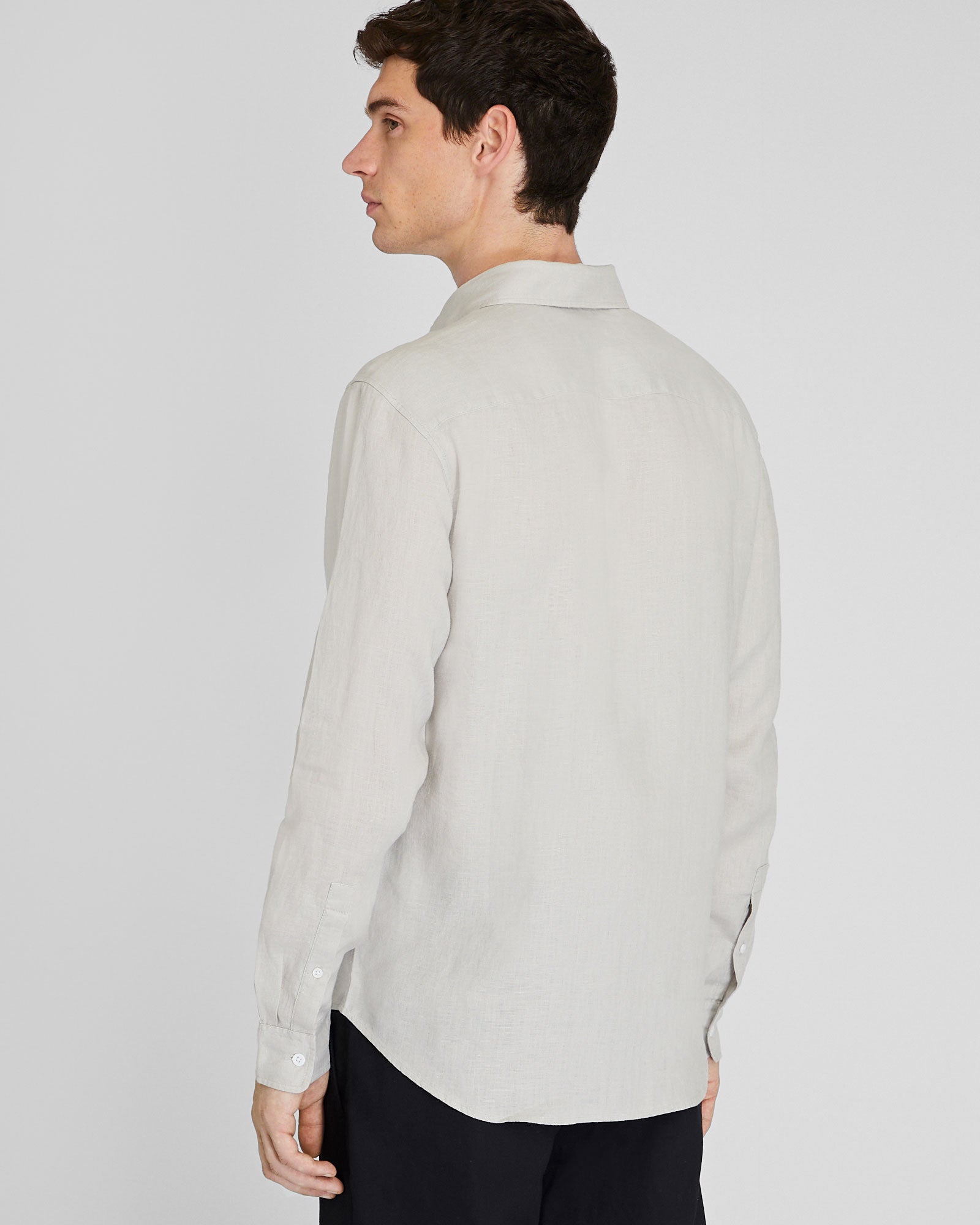 CLUB MONACO - Chemise manches longues en lin unie - Gris moyen