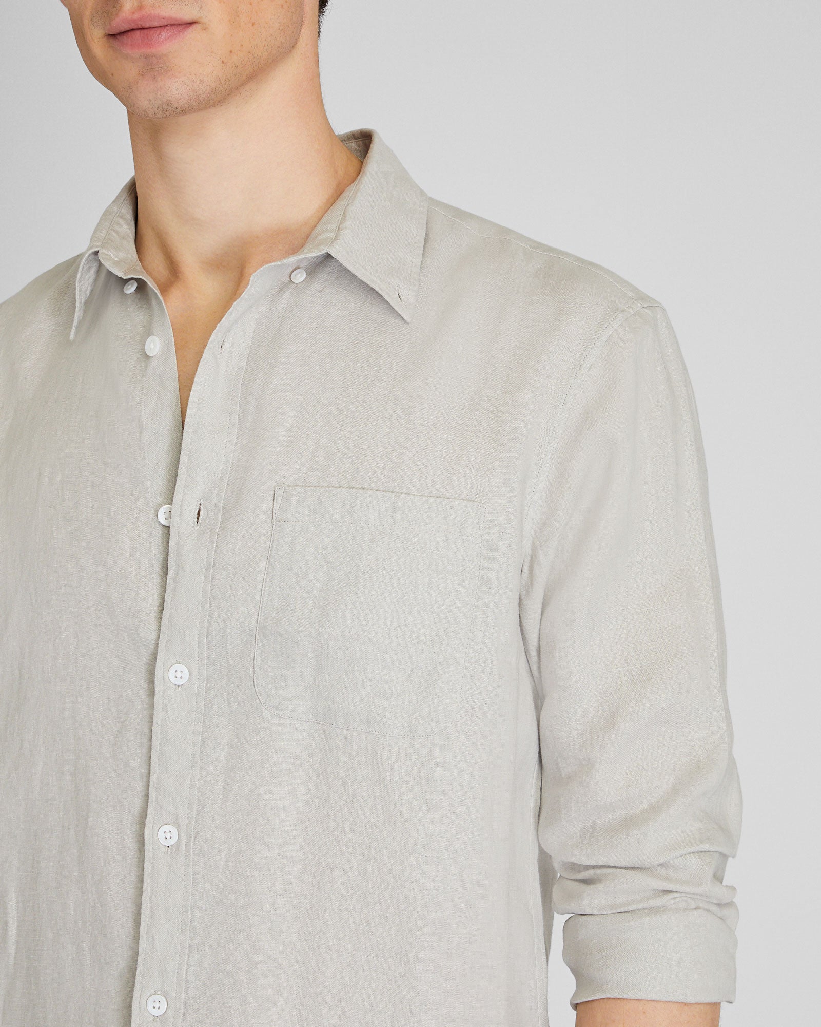 CLUB MONACO - Chemise manches longues en lin unie - Gris moyen