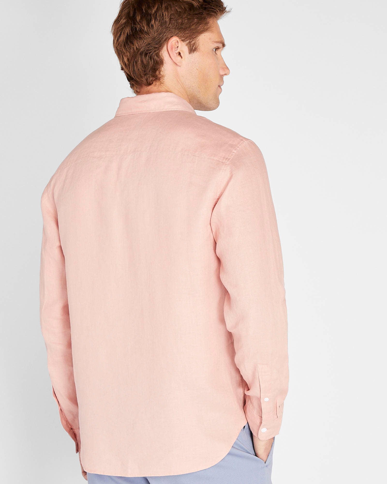 CLUB MONACO - Chemise manches longues en lin unie - Rose