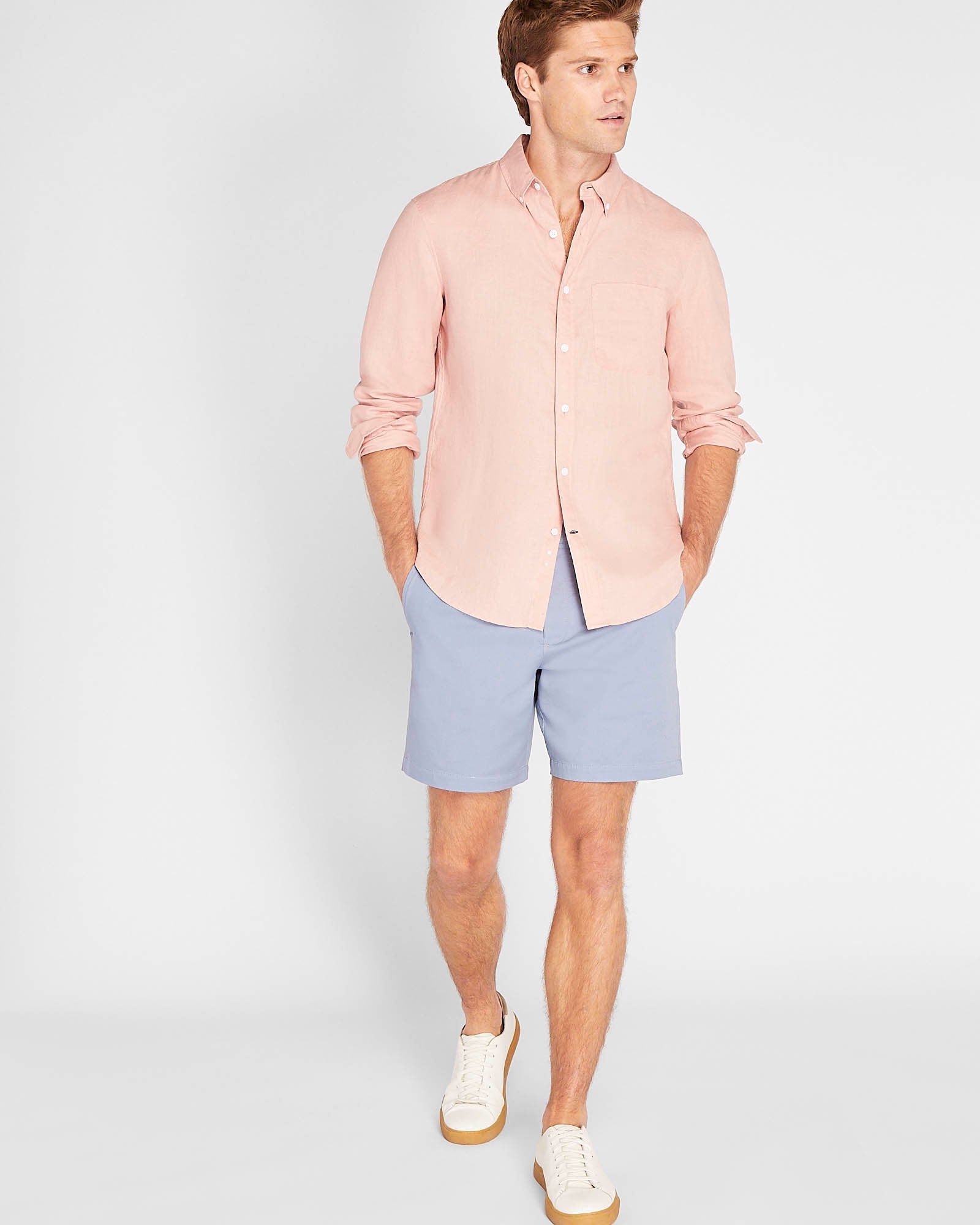 CLUB MONACO - Chemise manches longues en lin unie - Rose