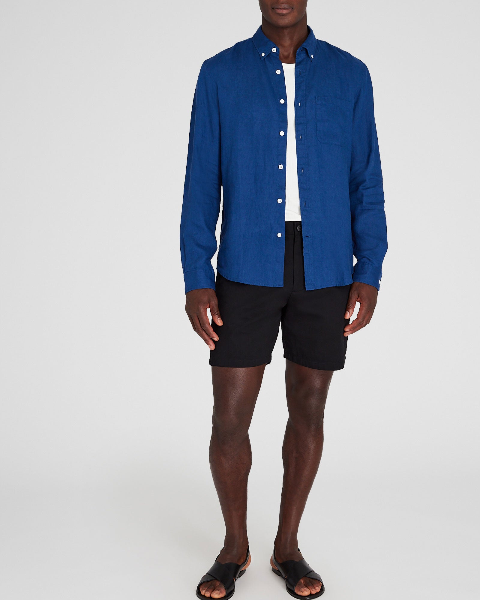 CLUB MONACO - Chemise manches longues en lin unie - Base bleue