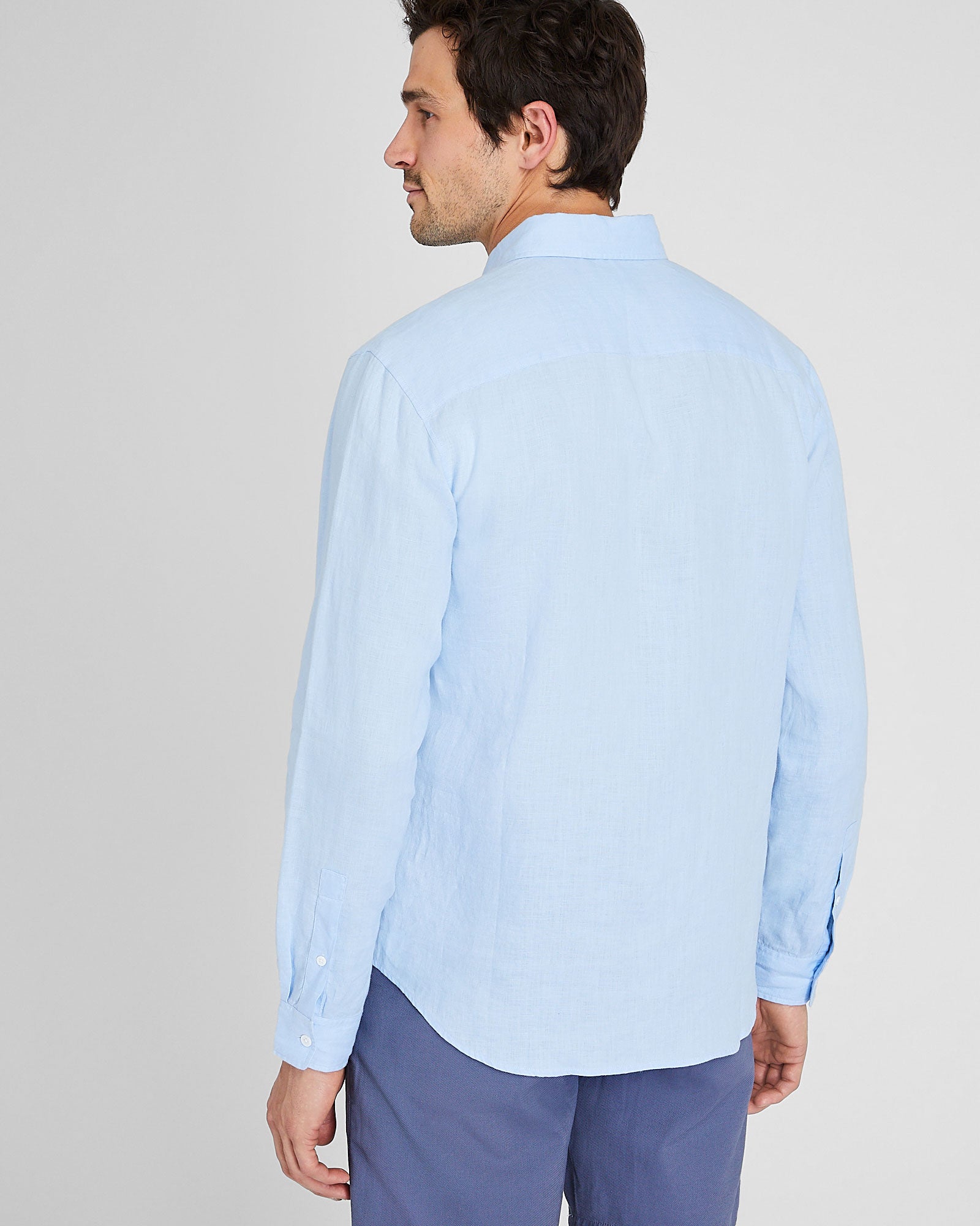 CLUB MONACO - Long-Sleeve Solid Linen Shirt - Light Blue Base