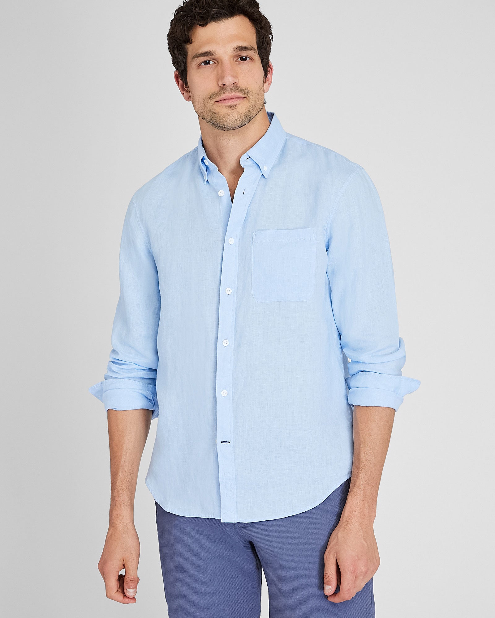 CLUB MONACO - Long-Sleeve Solid Linen Shirt - Light Blue Base