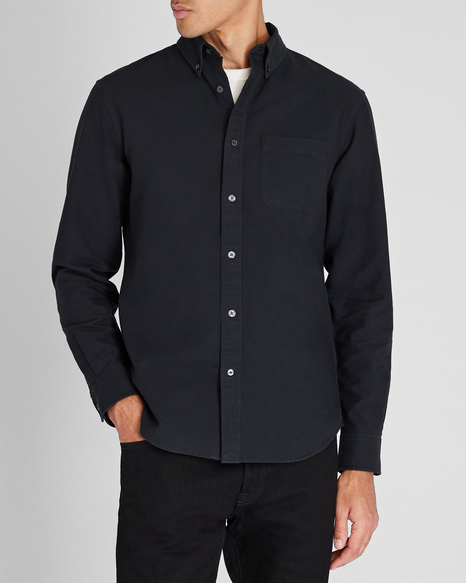 CLUB MONACO - Chemise Oxford unie à manches longues - Noir