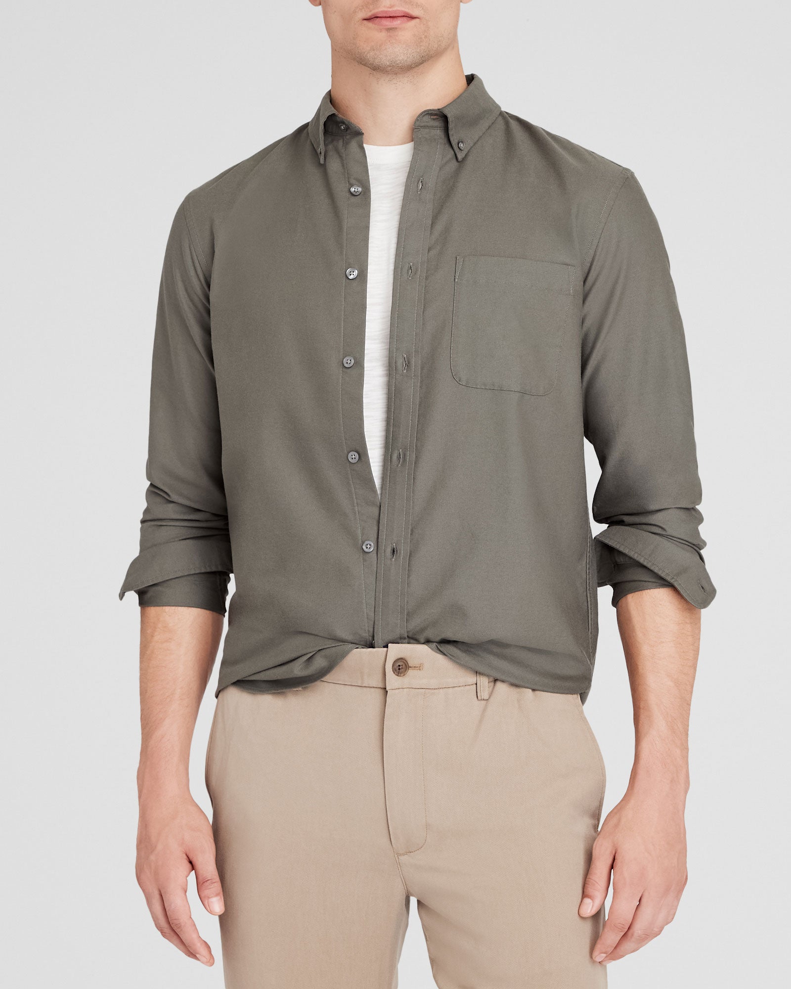 CLUB MONACO - Chemise Oxford unie à manche longue - Gris