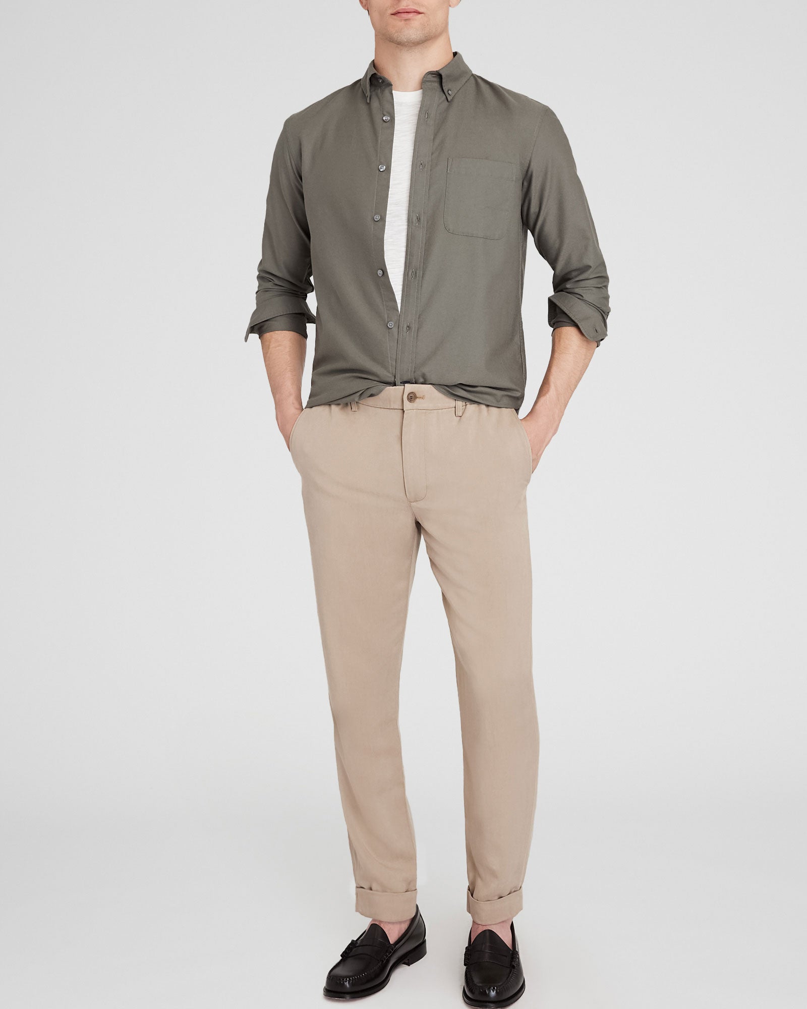 CLUB MONACO - Chemise Oxford unie à manche longue - Gris