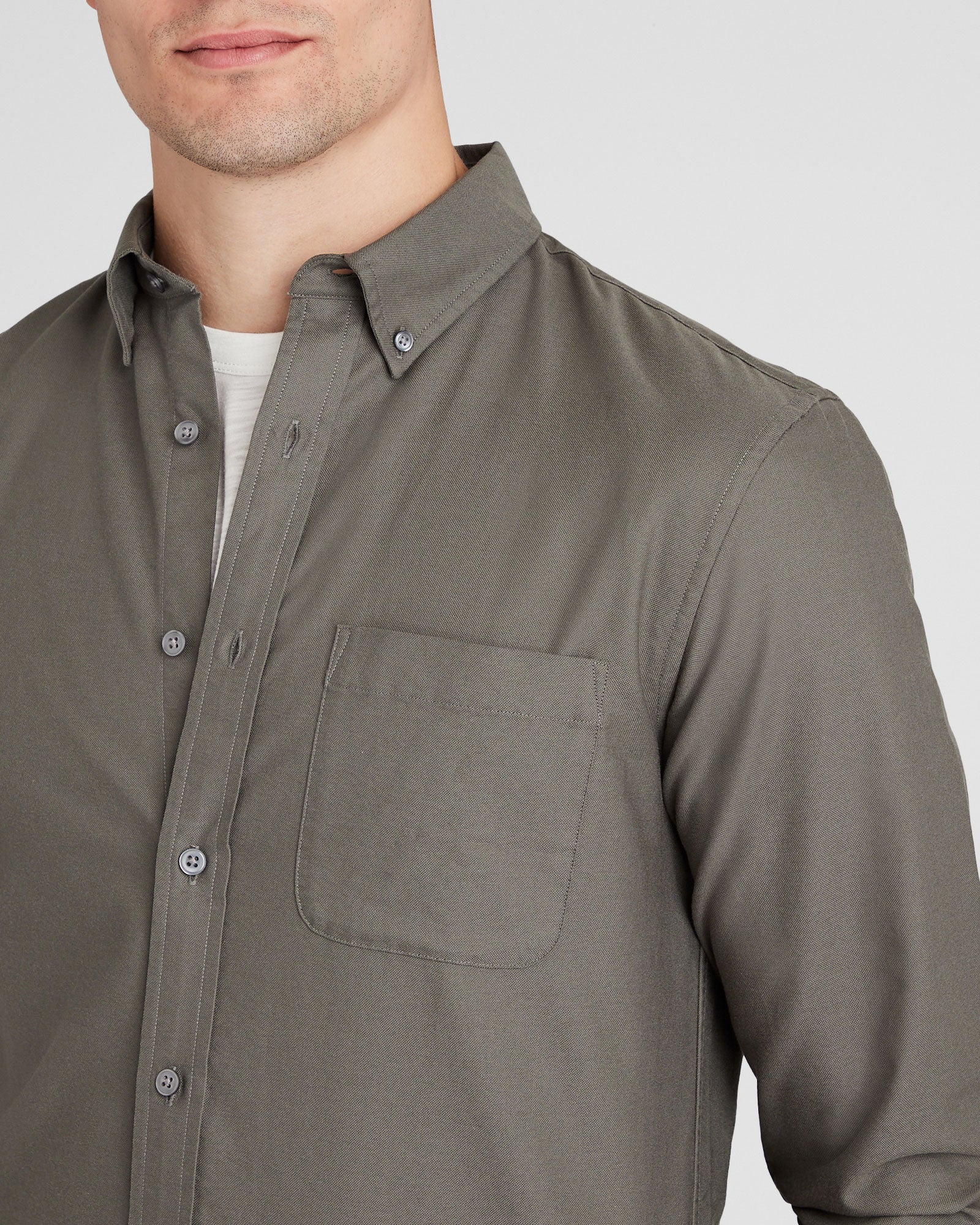 CLUB MONACO - Chemise Oxford unie à manche longue - Gris