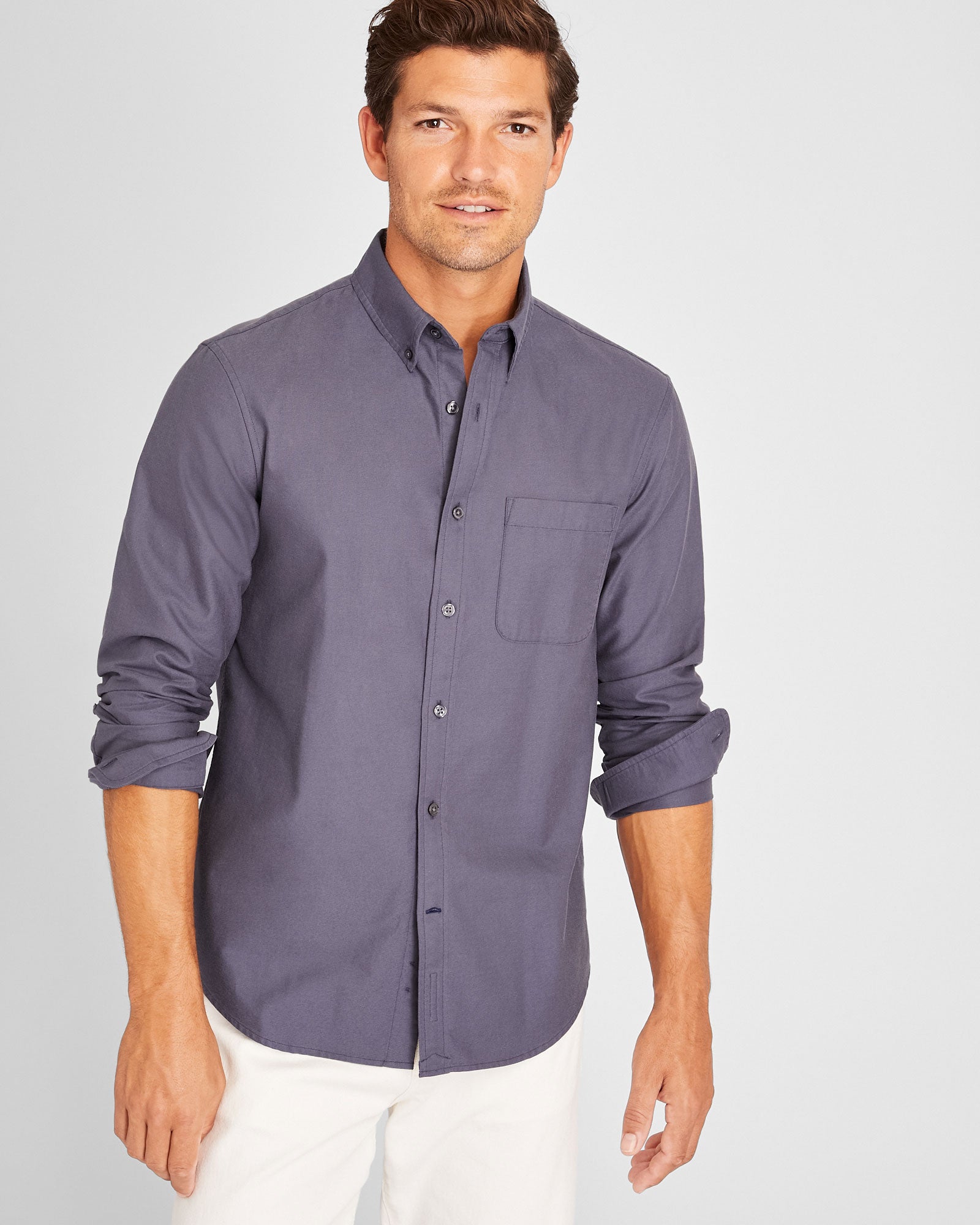 CLUB MONACO - Long-Sleeve Solid Oxford Shirt - Navy
