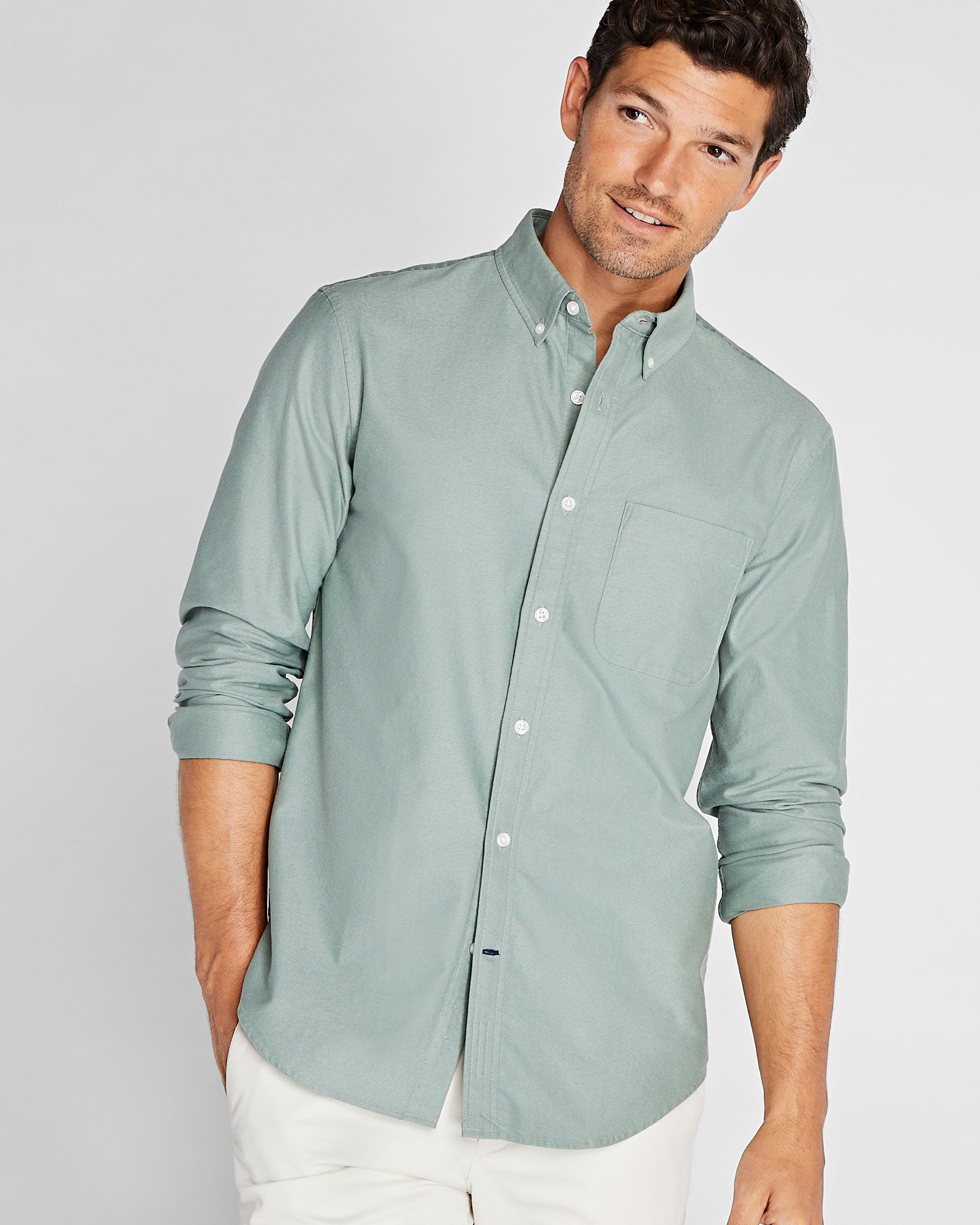 CLUB MONACO - Chemise Oxford unie à manche longue - Mélange Vert