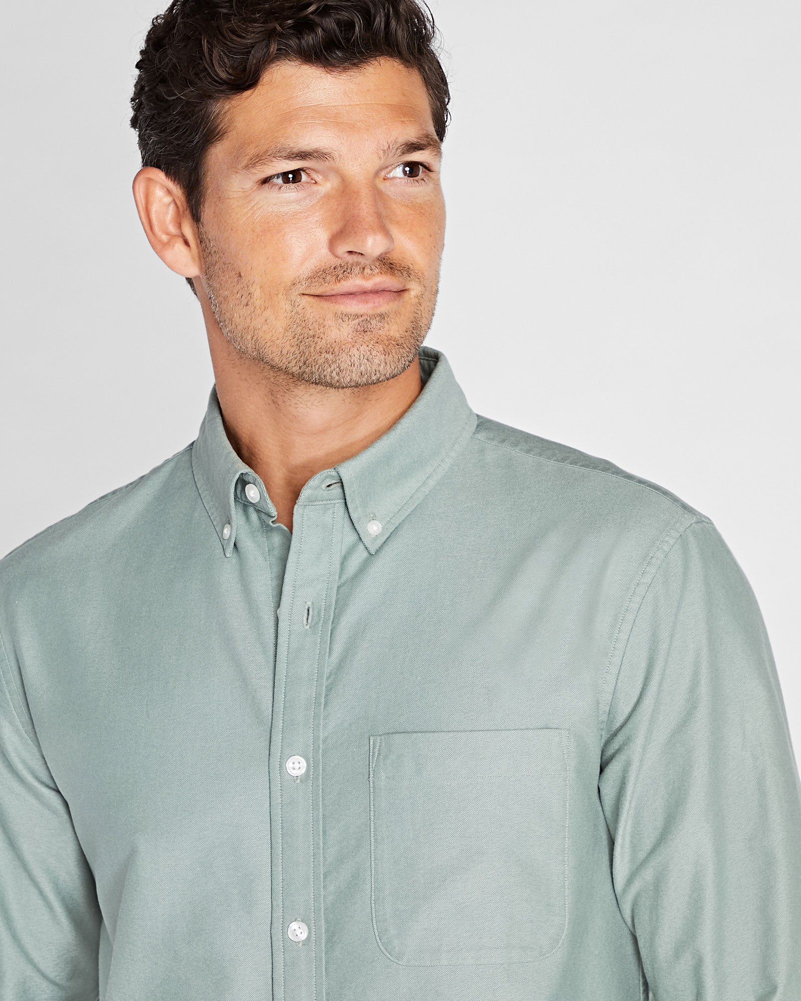 CLUB MONACO - Chemise Oxford unie à manche longue - Mélange Vert