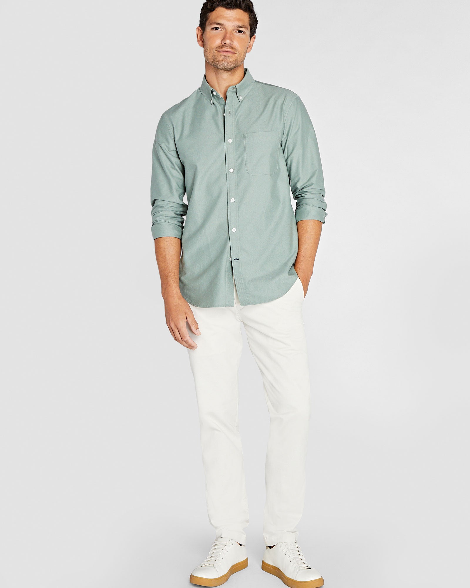 CLUB MONACO - Chemise Oxford unie à manche longue - Mélange Vert