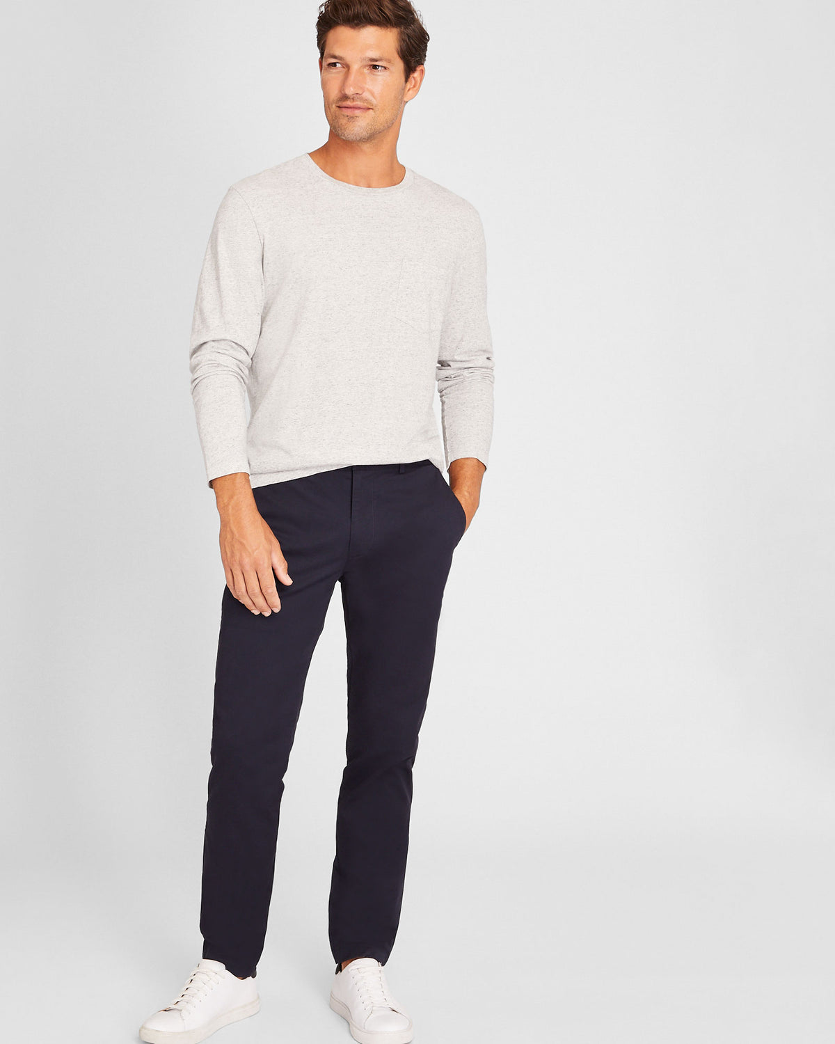 Club Monaco - Williams Long-Sleeve Crewneck Tee - Heather Grey